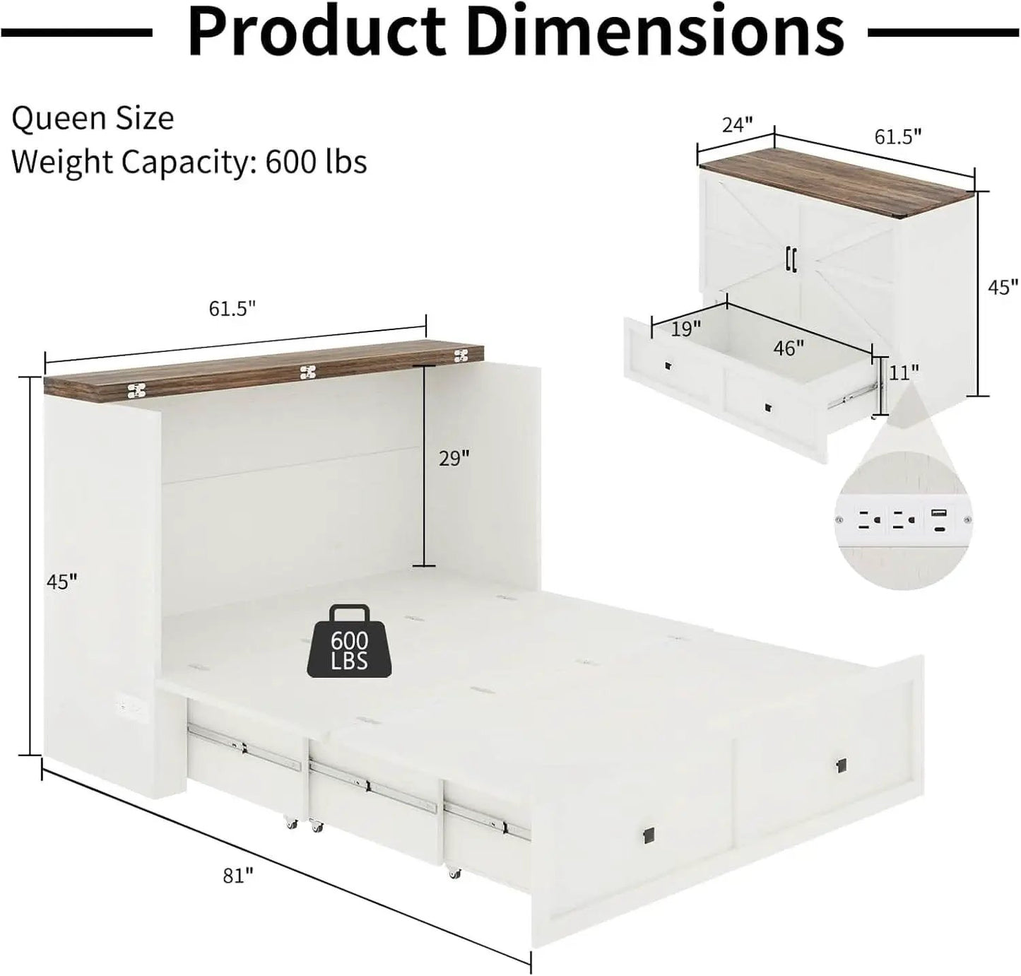 Murphy Bed Cabinet With Charging Station Queen Size from PriceLows™