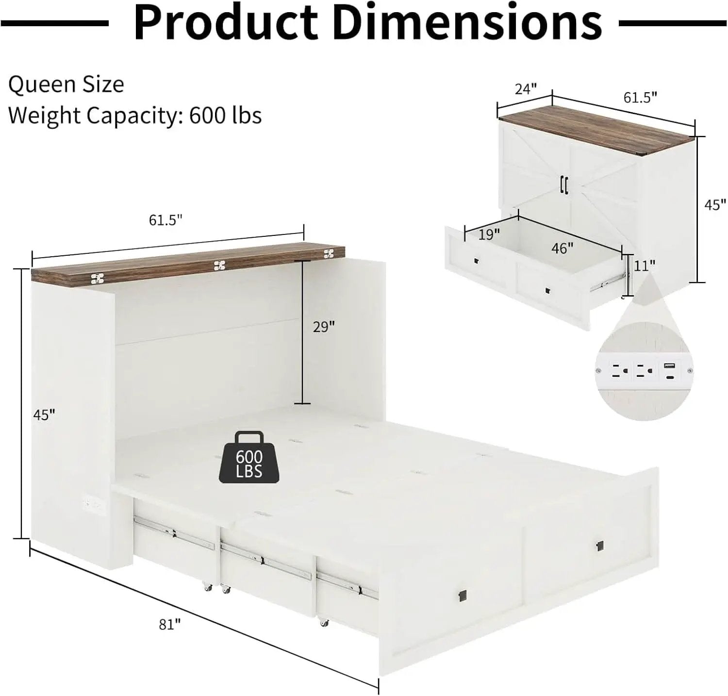 Murphy Bed Cabinet With Charging Station Queen Size from PriceLows™