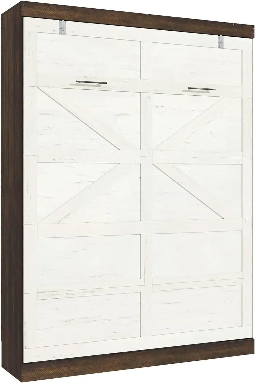 Queen Size Murphy Bed With LED Lights Rustic White Finish from PriceLows™