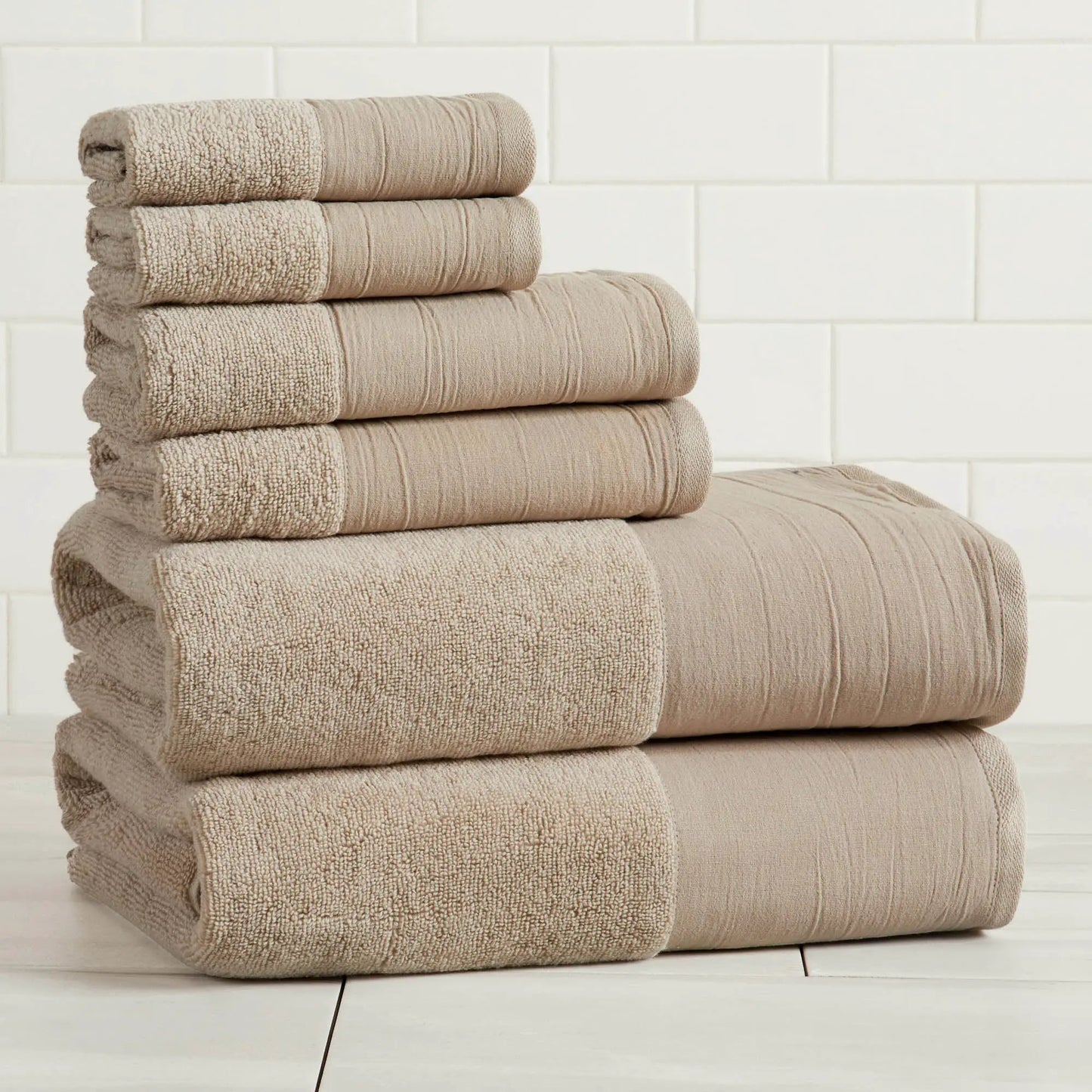 Cotton Linen-Like Border 6-Piece Towel Set - Priya Collection from PriceLows™