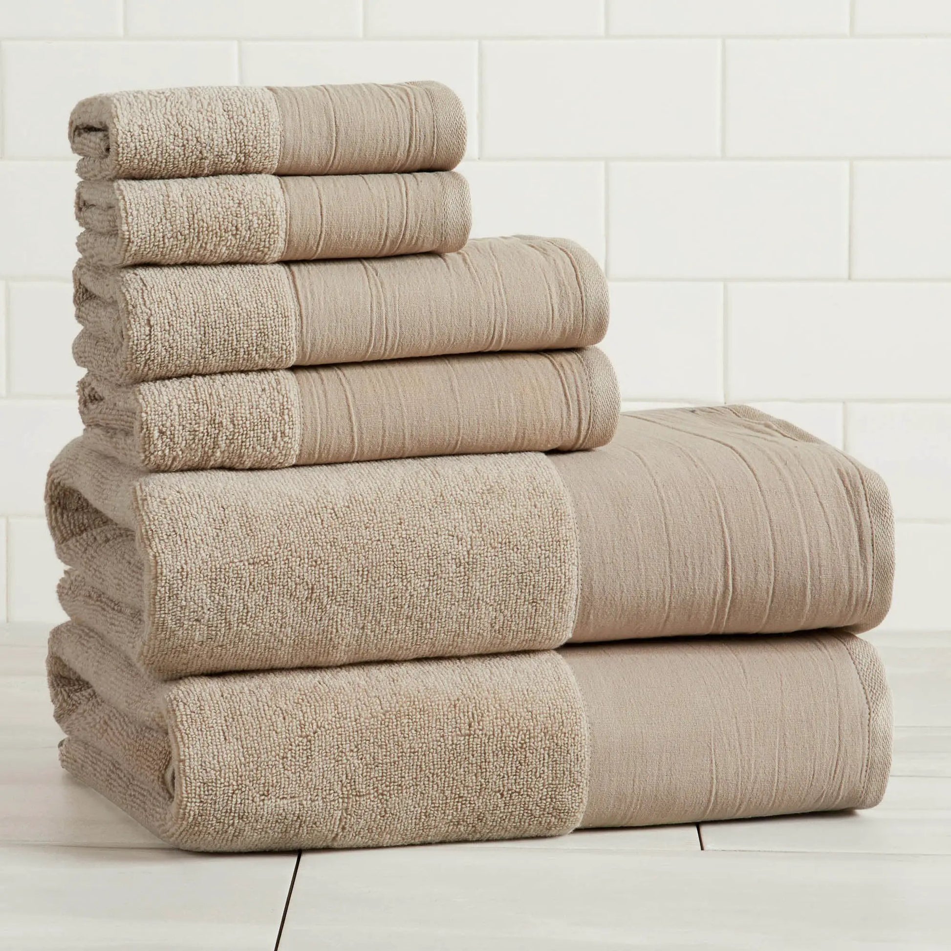 Cotton Linen-Like Border 6-Piece Towel Set - Priya Collection from PriceLows™