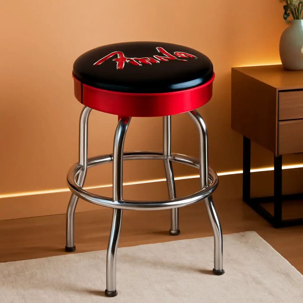 30 Inch Black Swivel Bar Stool With Red Sparkle Logo from PriceLows™
