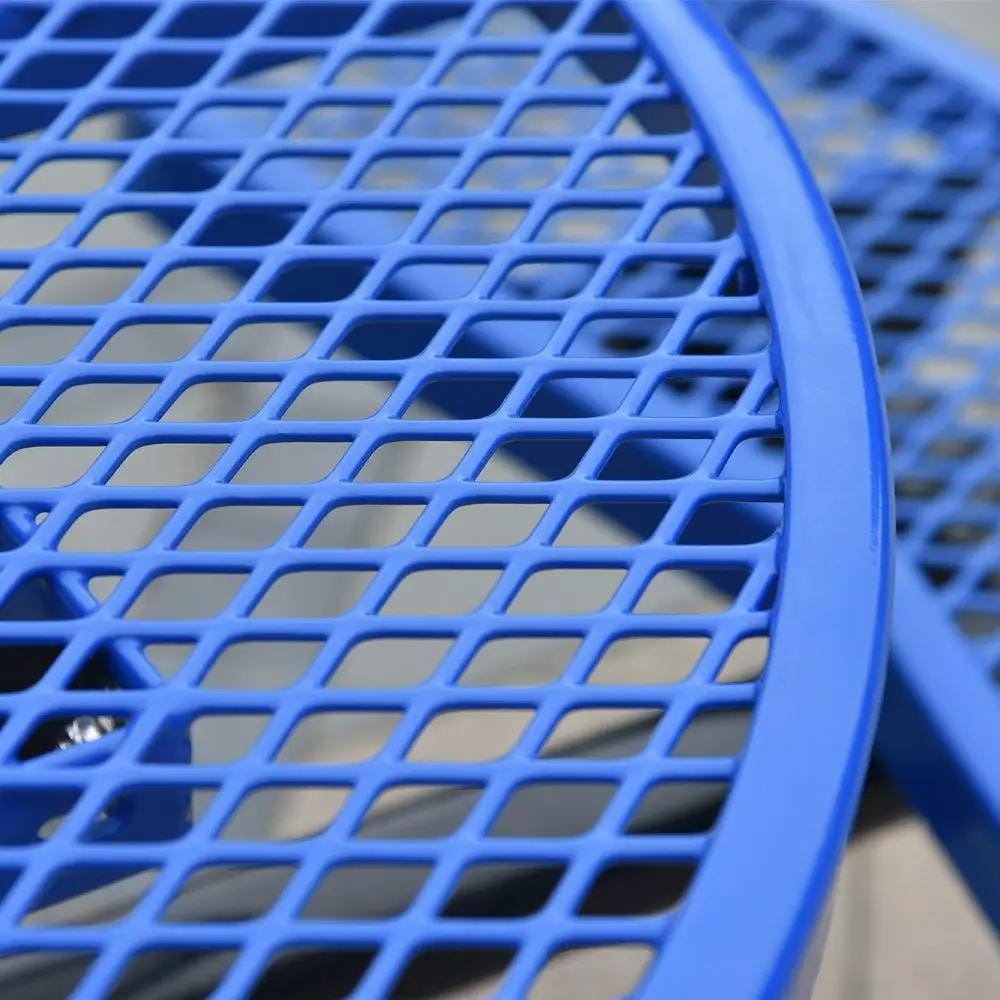Round Steel Picnic Table | 46 Inch Diameter | Heavy-Duty Perforated Metal | Umbrella Hole