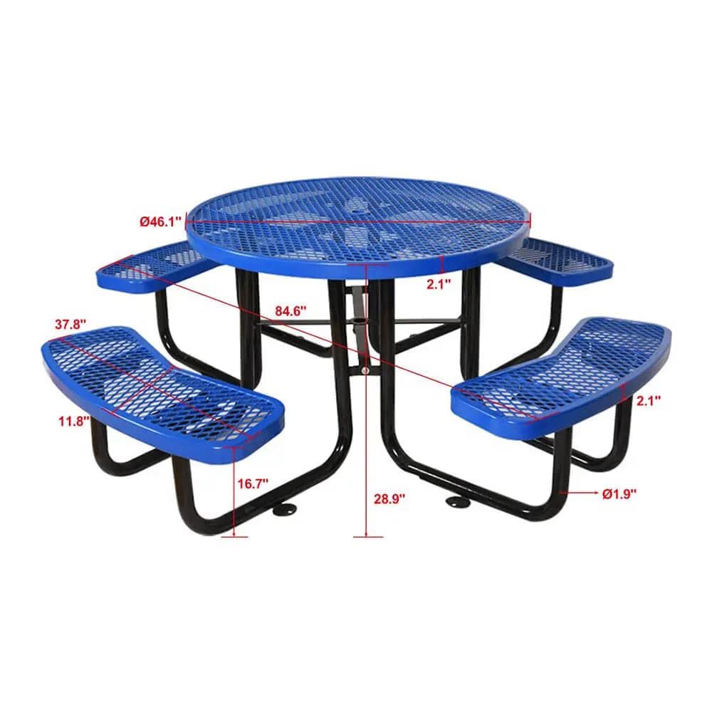 Round Steel Picnic Table | 46 Inch Diameter | Heavy-Duty Perforated Metal | Umbrella Hole