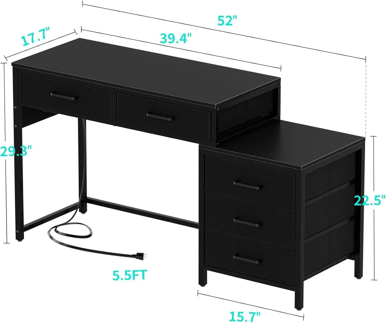Reversible Computer Desk With Drawers And USB Ports from PriceLows™