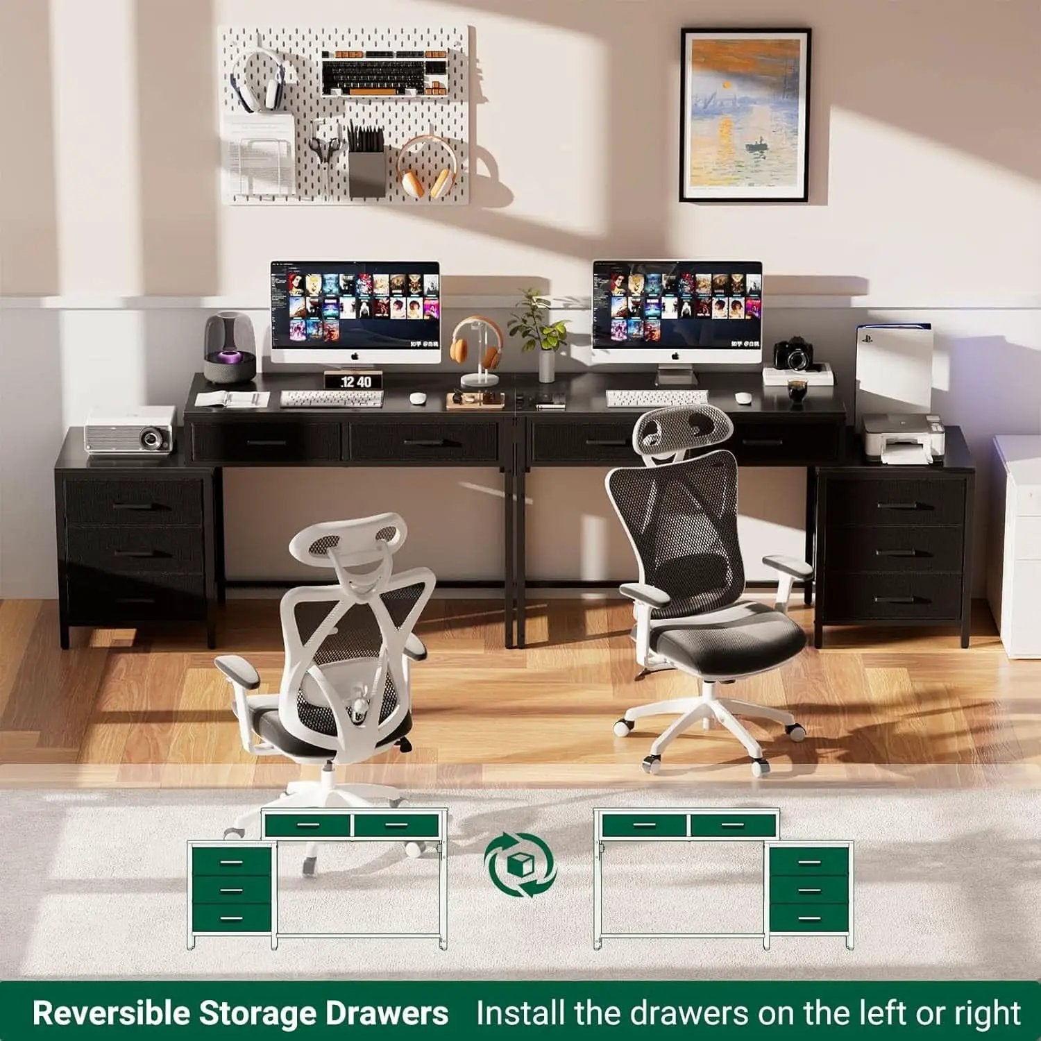 Reversible Computer Desk With Drawers And USB Ports from PriceLows™