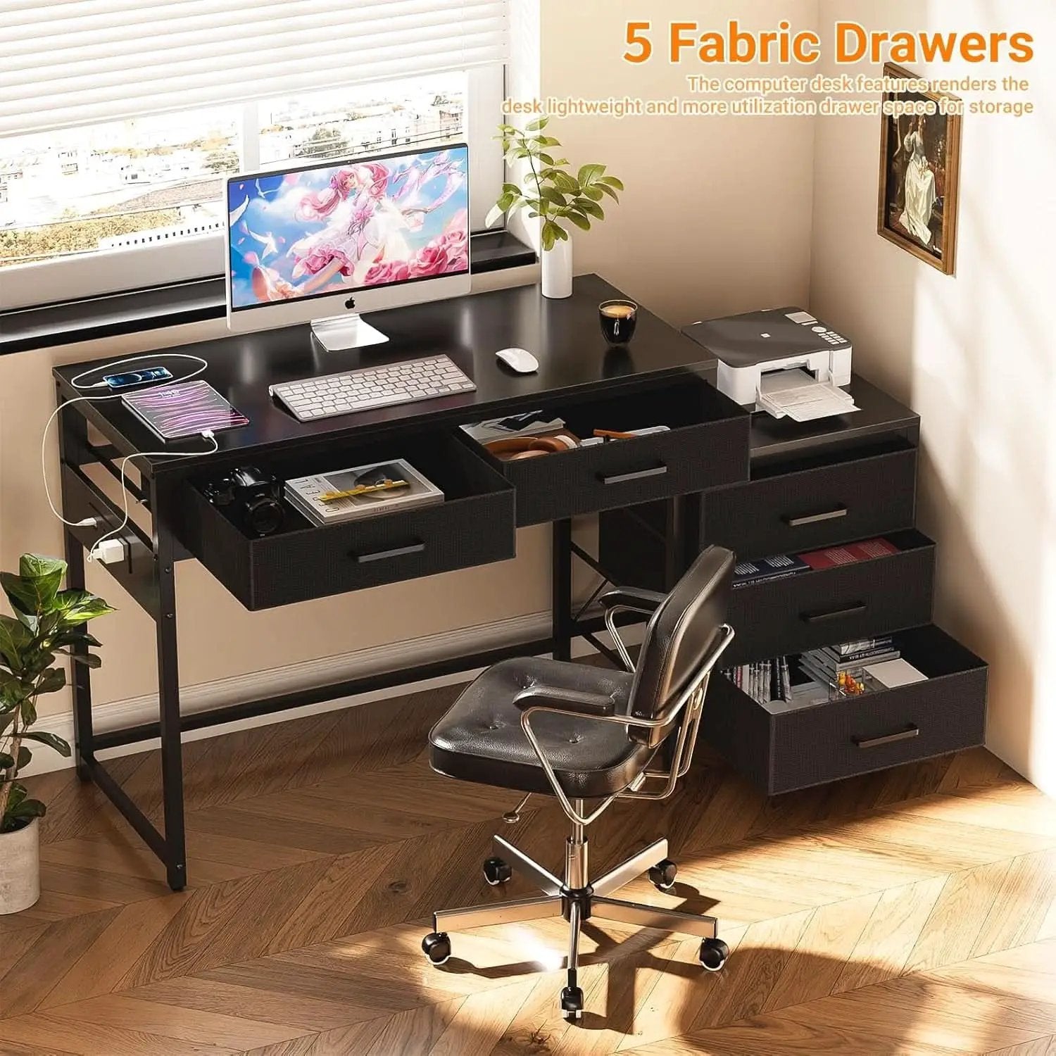Reversible Computer Desk With Drawers And USB Ports from PriceLows™