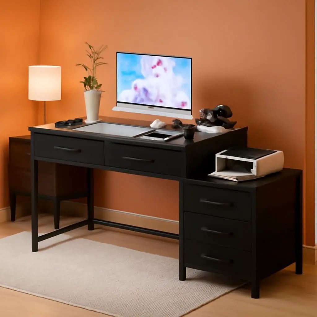 Reversible Computer Desk With Drawers And USB Ports from PriceLows™
