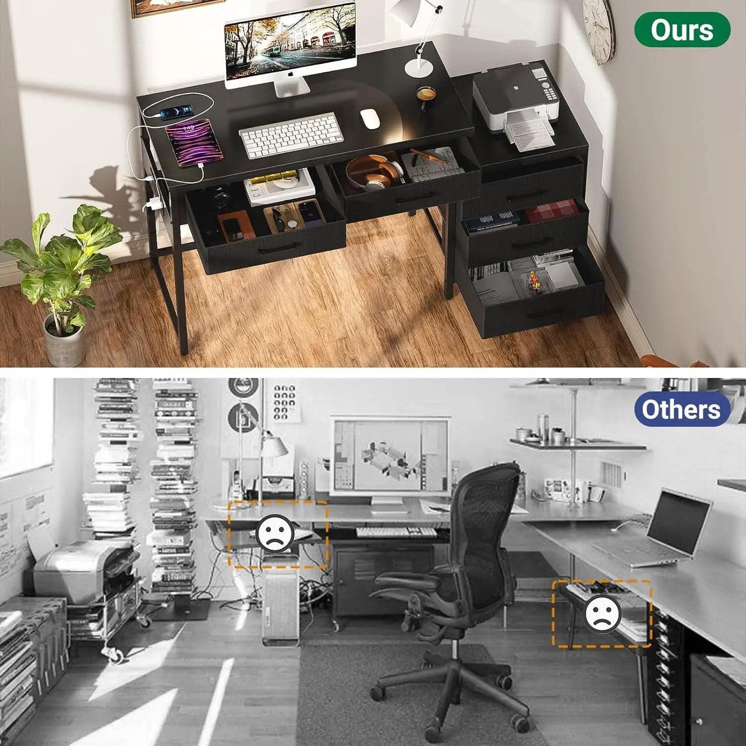 Reversible Computer Desk With Drawers And USB Ports from PriceLows™
