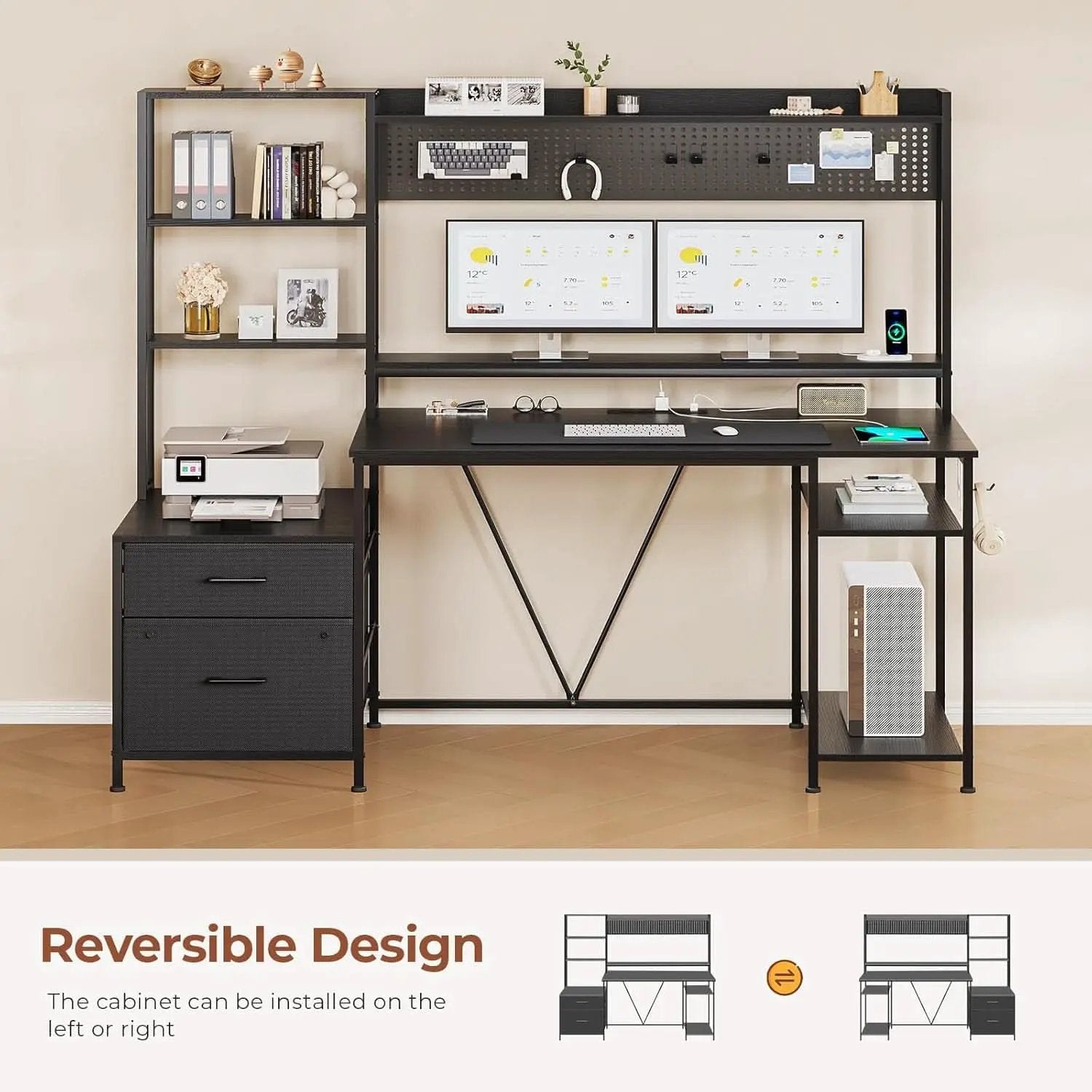 Reversible Gaming Desk with Power Outlets and LED Light from PriceLows™