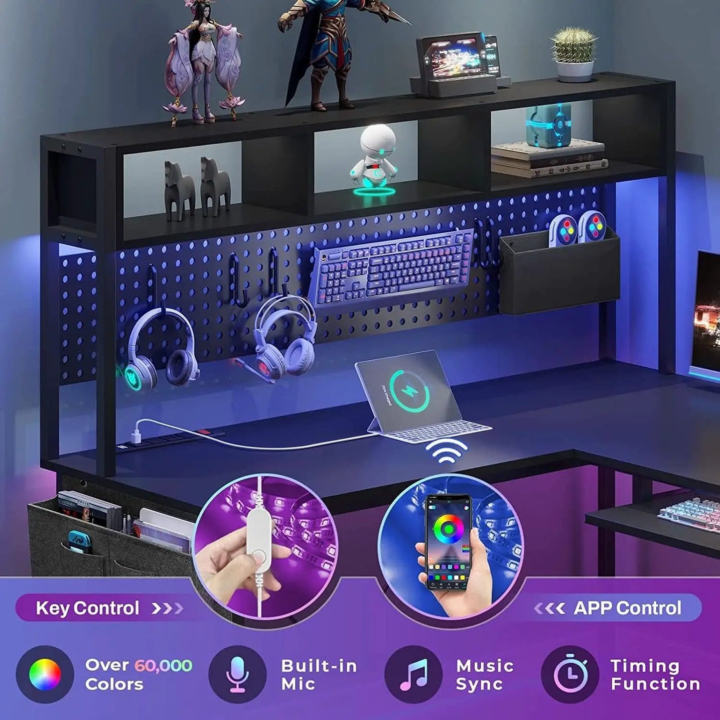 Reversible L Shaped Gaming Desk With Power Outlet from PriceLows™