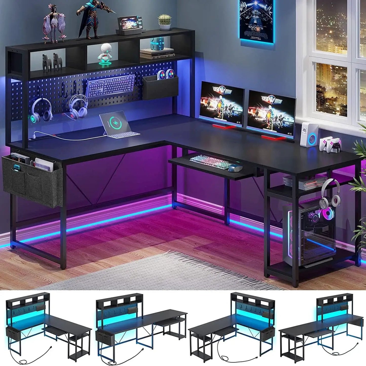 Reversible L Shaped Gaming Desk With Power Outlet from PriceLows™
