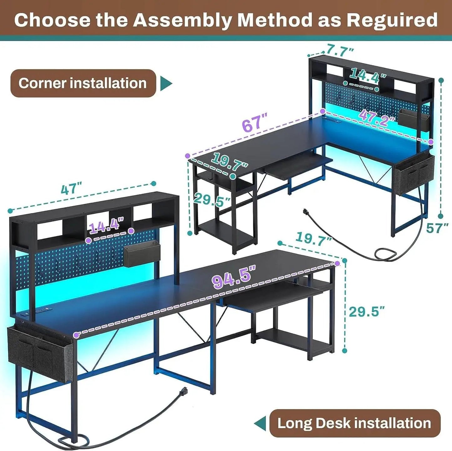 Reversible L Shaped Gaming Desk With Power Outlet from PriceLows™