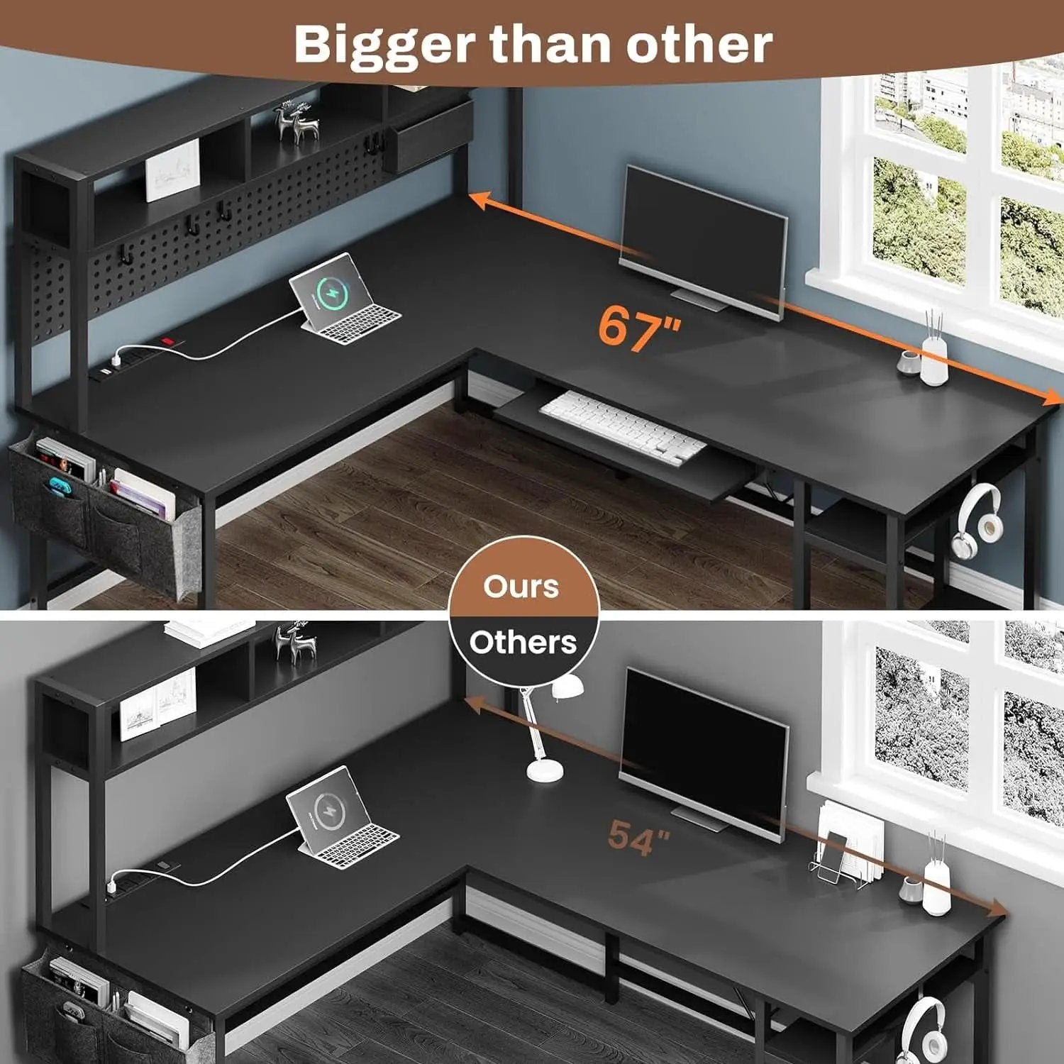 Reversible L Shaped Gaming Desk With Power Outlet from PriceLows™