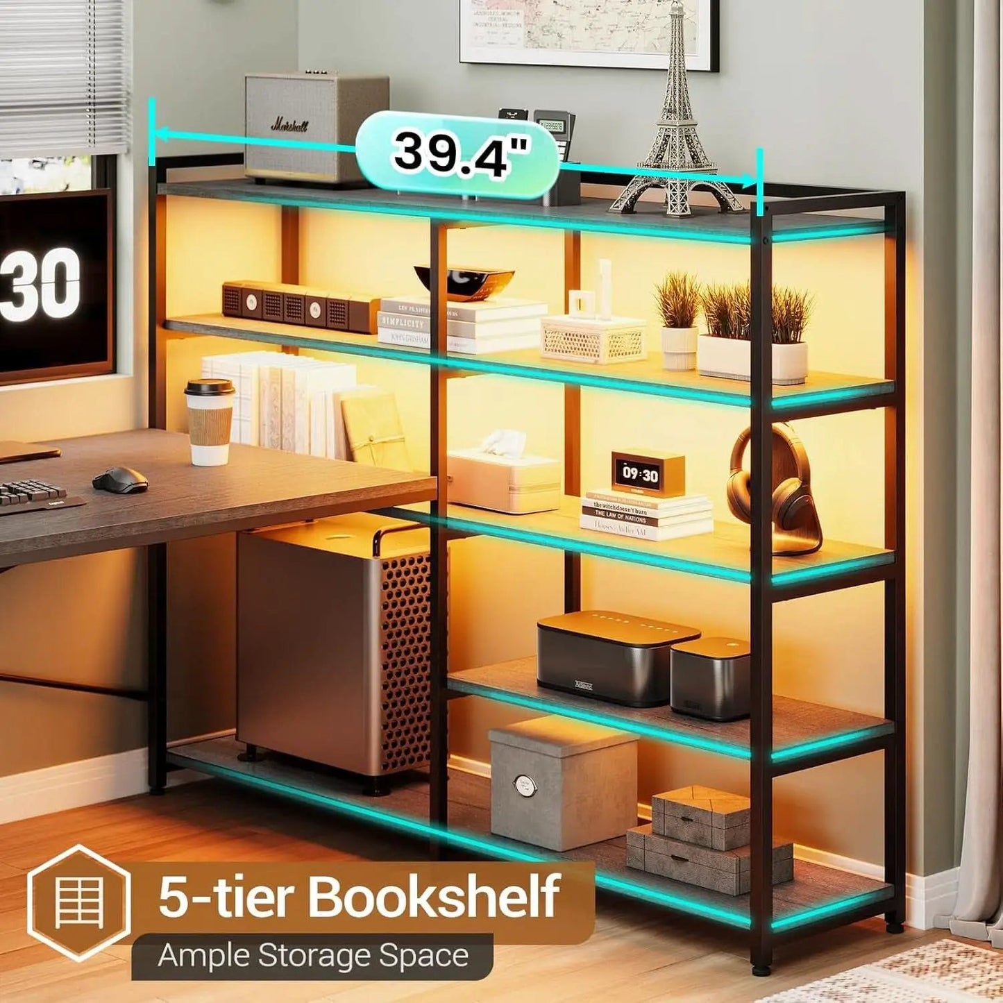 Reversible U Shaped Corner Desk With LED Lights from PriceLows™
