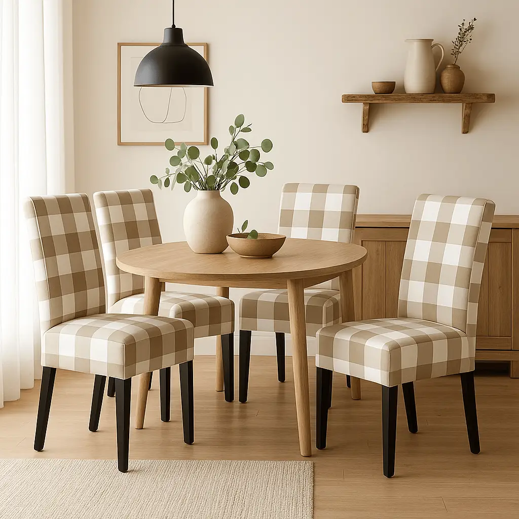 Buffalo Check Beige Dining Chair Slipcovers Set of 2 – Compatible with Ikea Henriksdal EU/AU + Pre-2009 USA Canada Size from PriceLows™