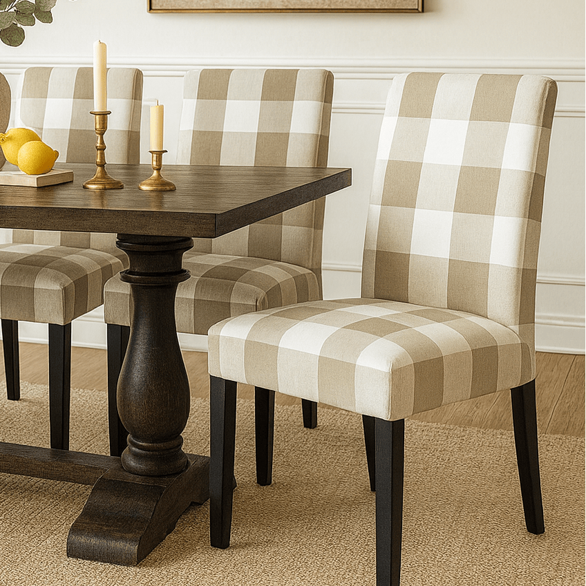 Buffalo Check Beige Dining Chair Slipcovers – Set of 2 – Compatible with IKEA Henriksdal (USA/CA Size) from PriceLows™