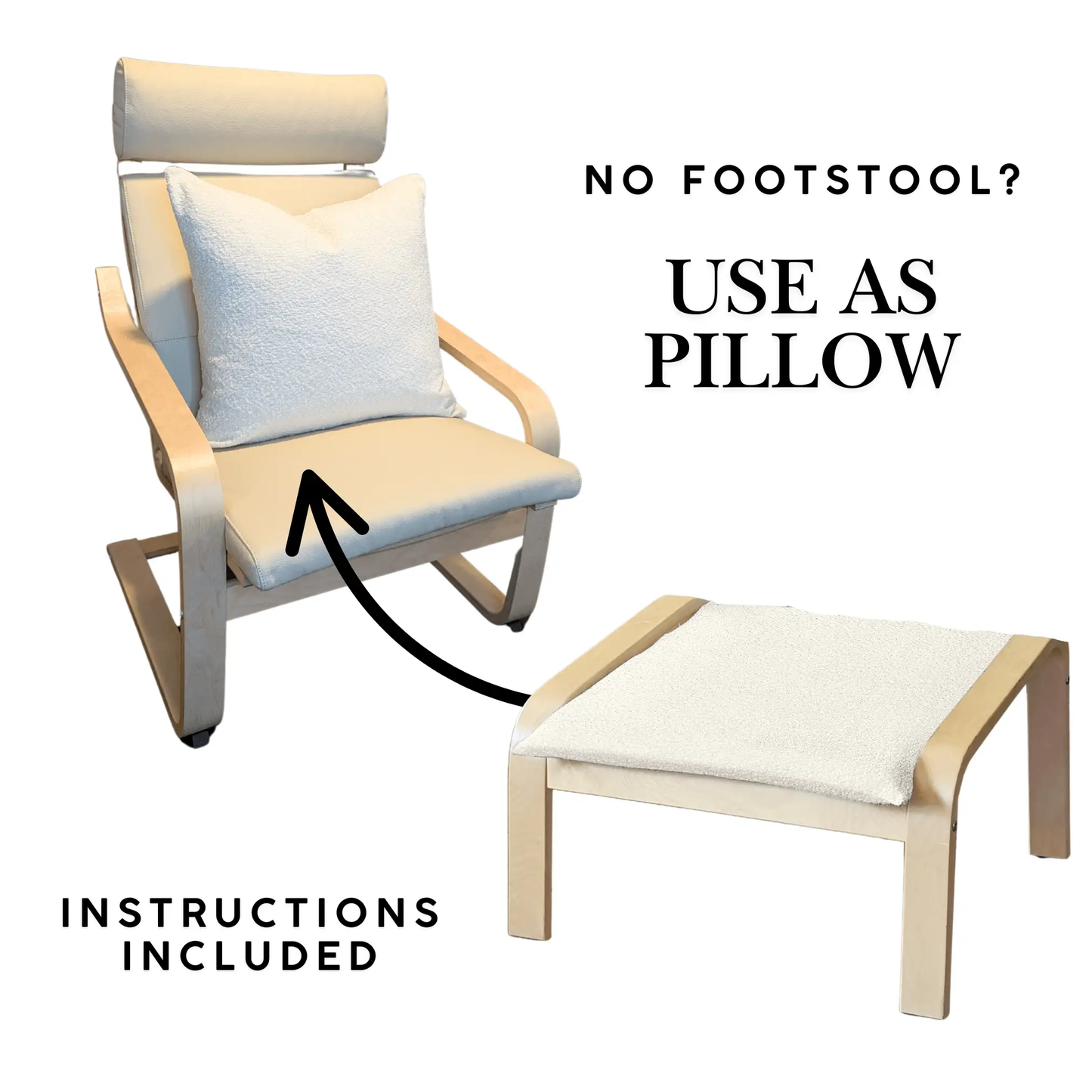 Natural White Bouclé Poäng Slipcovers – Compatible with IKEA Poäng Chair & Footstool from PriceLows™