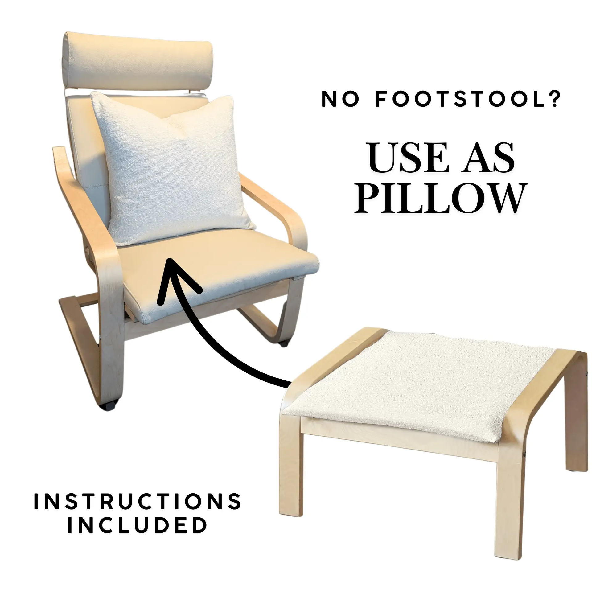 Natural White Bouclé Poäng Slipcovers – Compatible with IKEA Poäng Chair & Footstool from PriceLows™