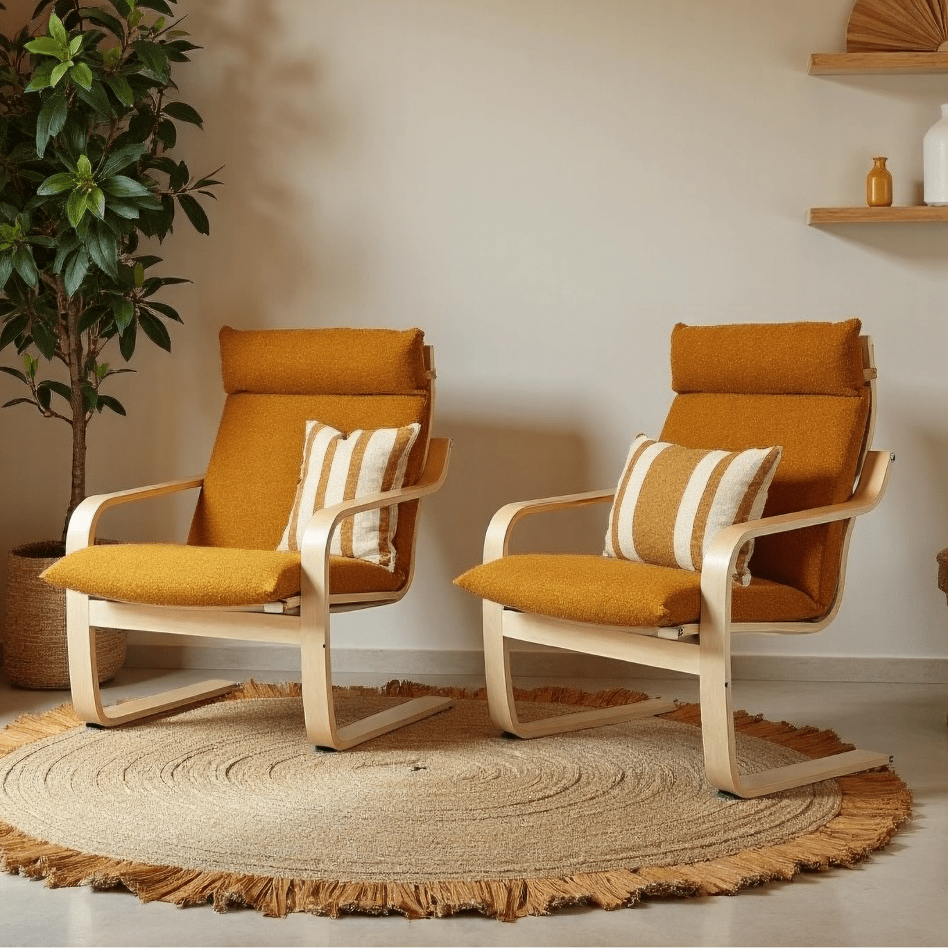 Bouclé Cinnamon Poäng Slipcovers – Compatible with IKEA Poäng Chair & Footstool from PriceLows™