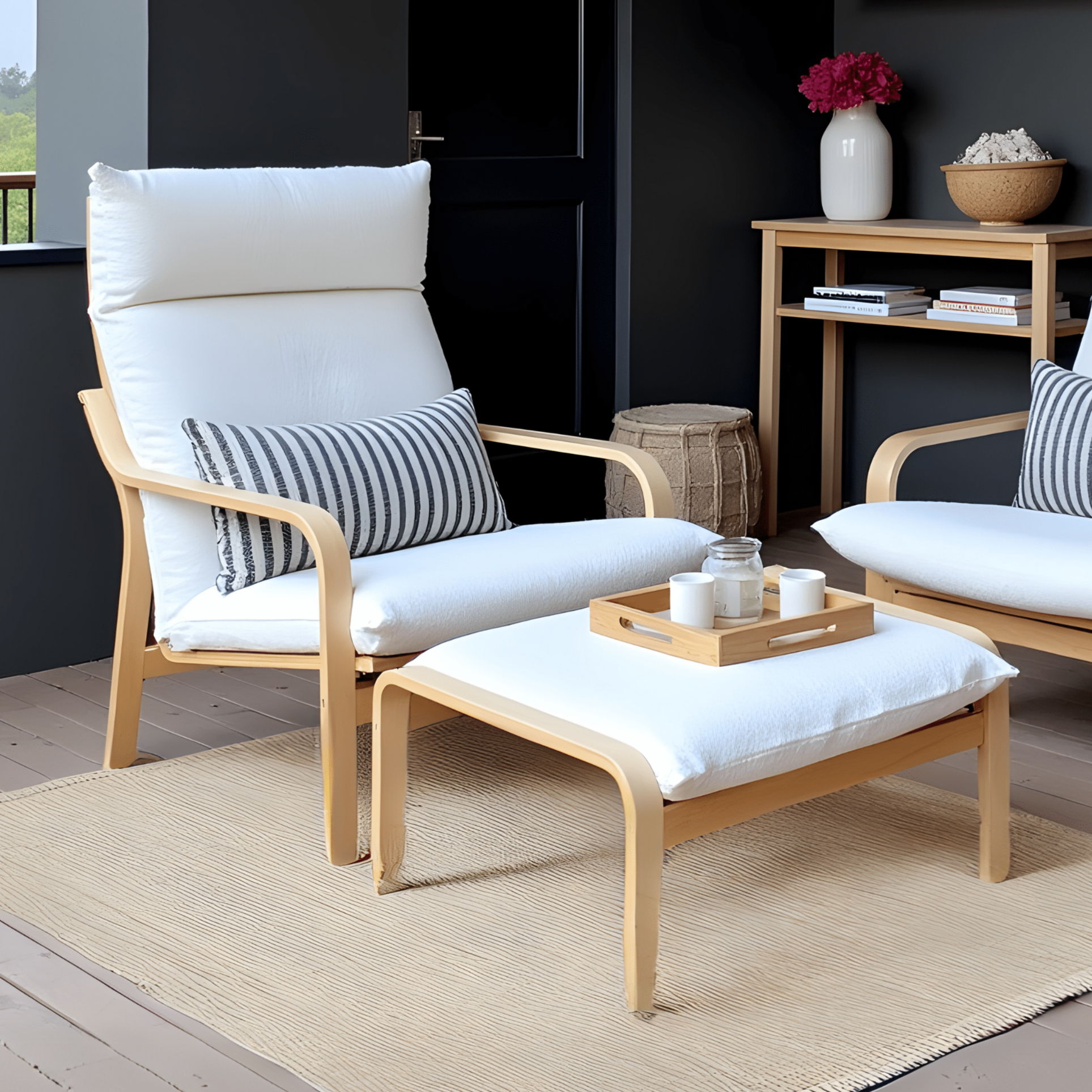 Natural White Bouclé Poäng Slipcovers – Compatible with IKEA Poäng Chair & Footstool from PriceLows™