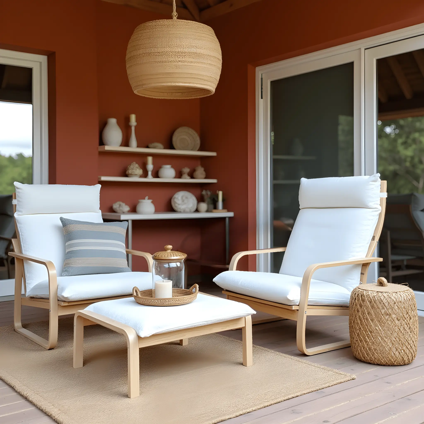 Natural White Bouclé Poäng Slipcovers – Compatible with IKEA Poäng Chair & Footstool from PriceLows™