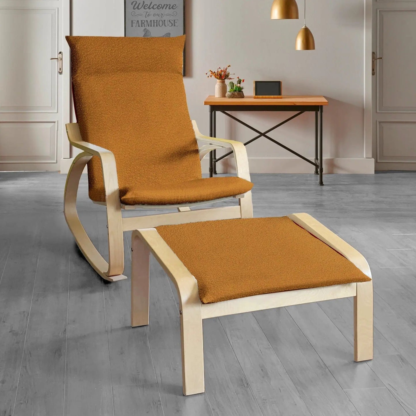 Bouclé Cinnamon Poäng Slipcovers – Compatible with IKEA Poäng Chair & Footstool from PriceLows™