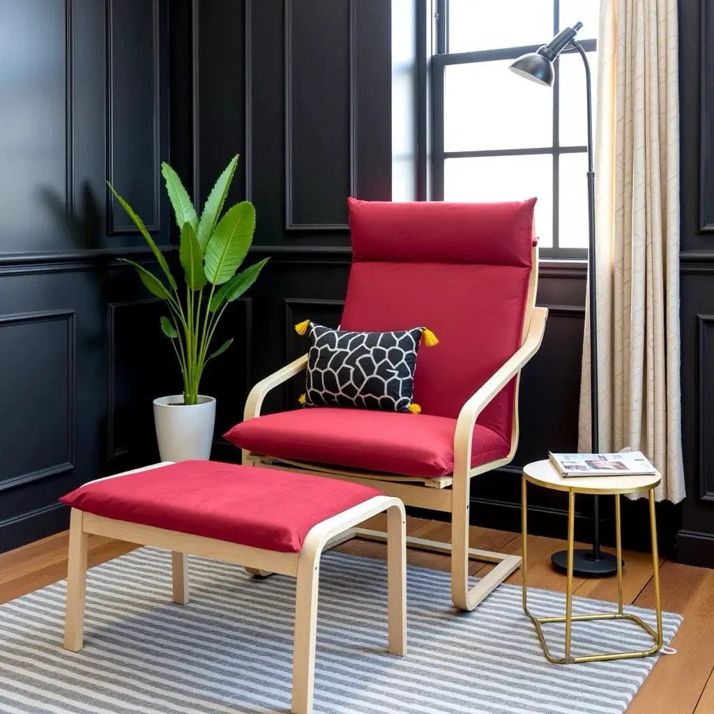 Velvet Burgundy Red Chair and Ottoman Covers, Compatible with IKEA Poang from PriceLows™