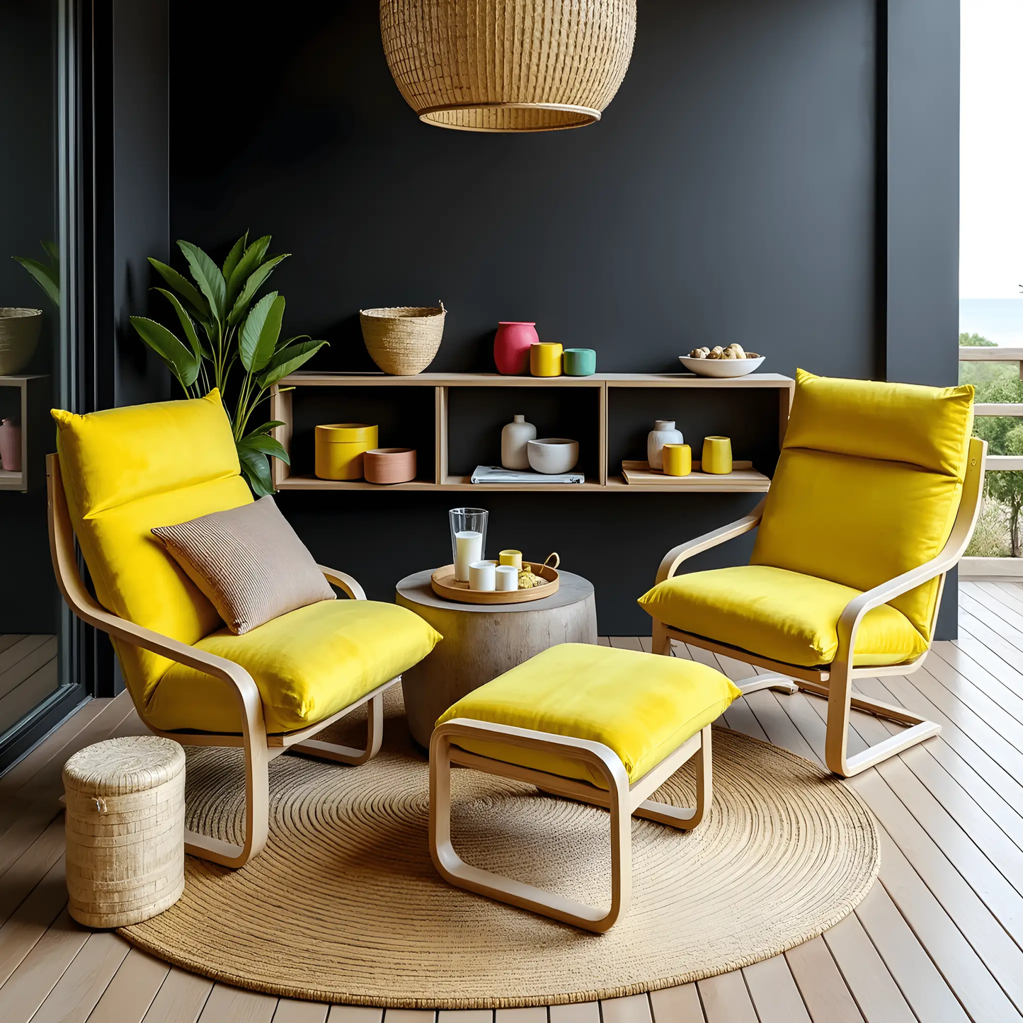 Bright Yellow Velvet Poäng Slipcovers – Compatible with IKEA Poäng Chair & Footstool – Luxurious Polyester Velvet from PriceLows™