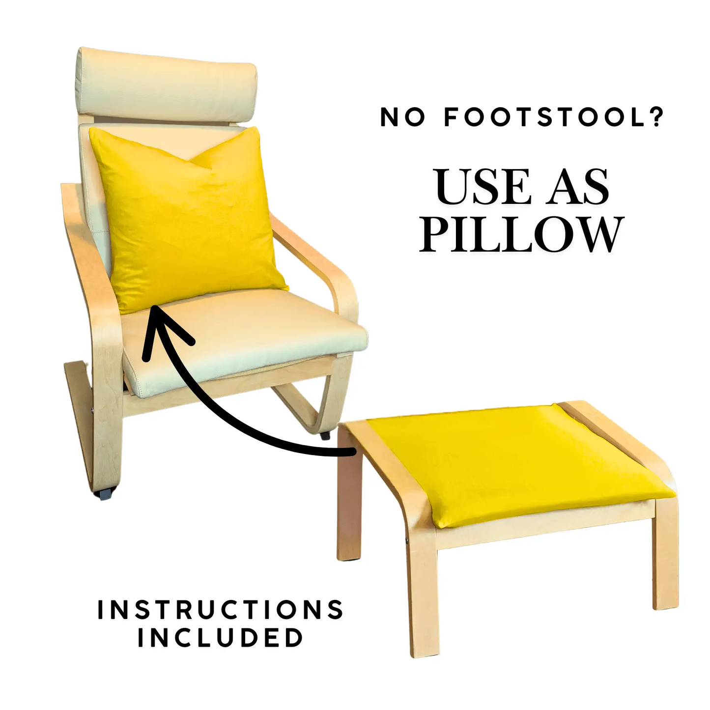 Bright Yellow Velvet Poäng Slipcovers – Compatible with IKEA Poäng Chair & Footstool – Luxurious Polyester Velvet from PriceLows™