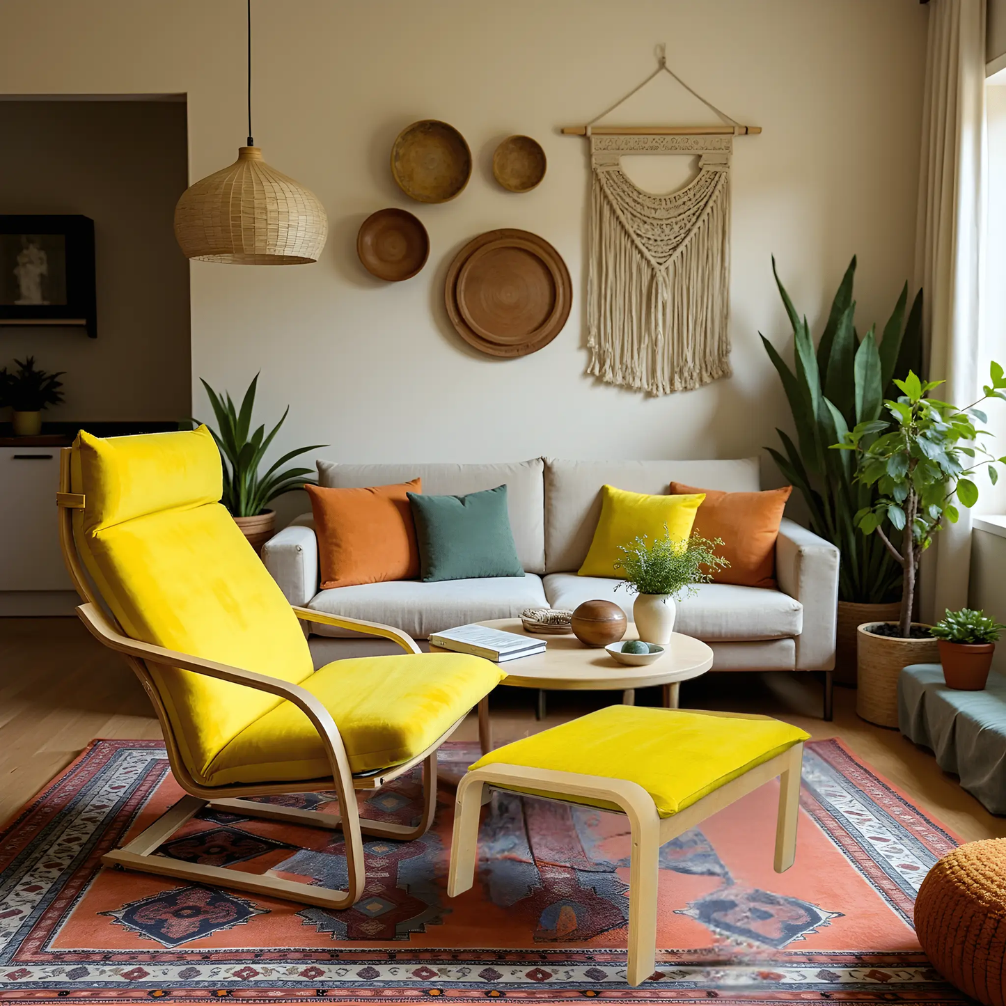 Bright Yellow Velvet Poäng Slipcovers – Compatible with IKEA Poäng Chair & Footstool – Luxurious Polyester Velvet from PriceLows™