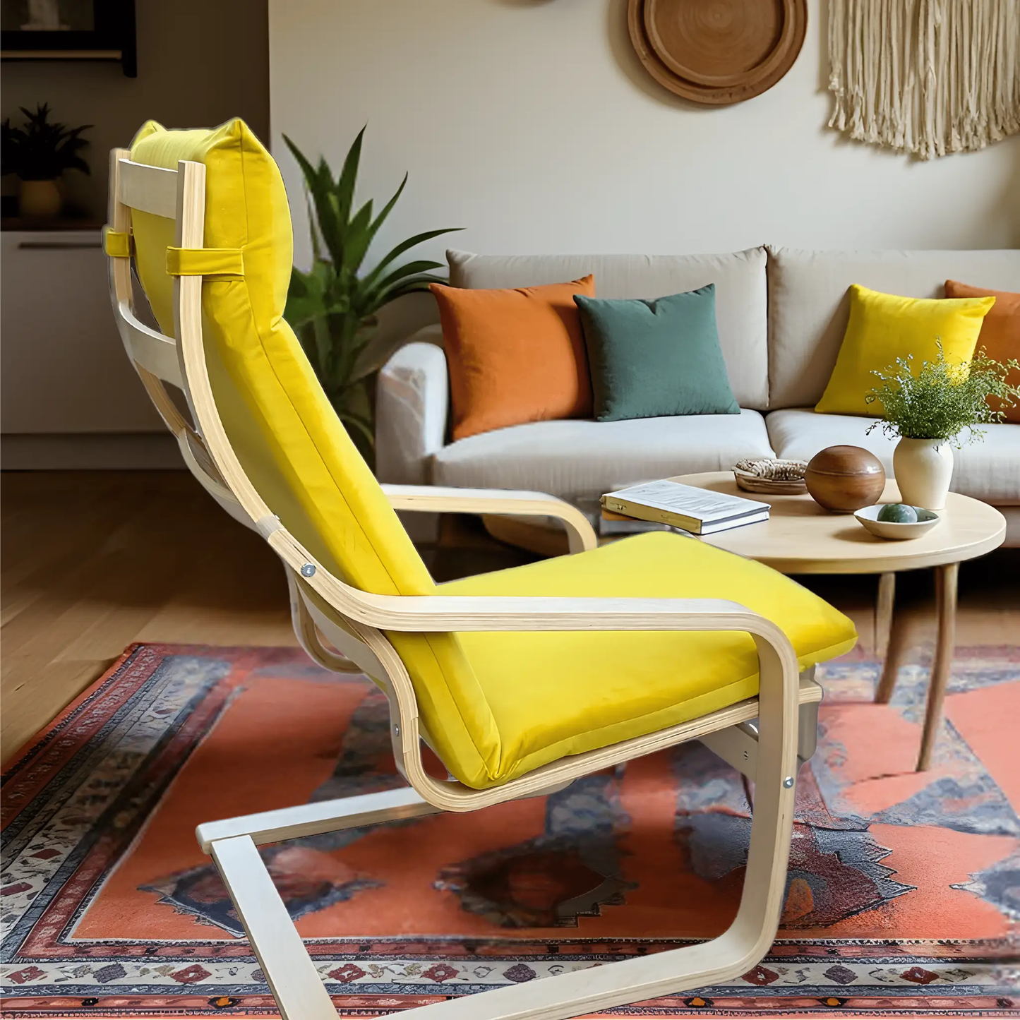 Bright Yellow Velvet Poäng Slipcovers – Compatible with IKEA Poäng Chair & Footstool – Luxurious Polyester Velvet from PriceLows™