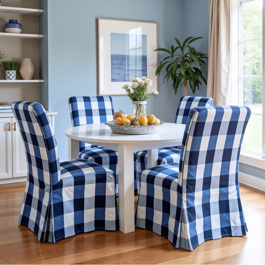 Navy Buffalo Check Plaid Floor-Length Slipcovers for IKEA Henriksdal USA (Set of 2) from PriceLows™