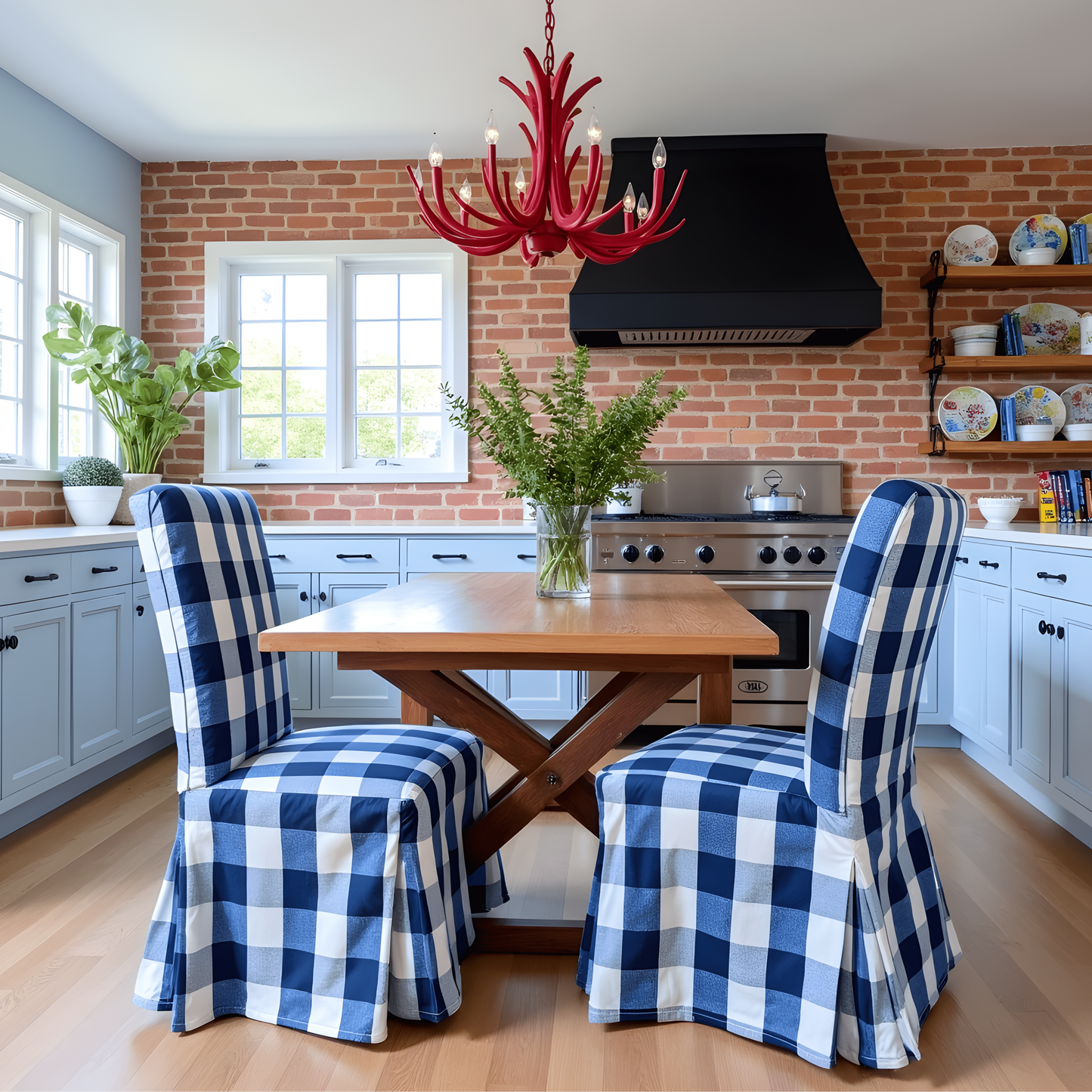 Navy Buffalo Check Plaid Floor-Length Slipcovers for IKEA Henriksdal USA (Set of 2) from PriceLows™