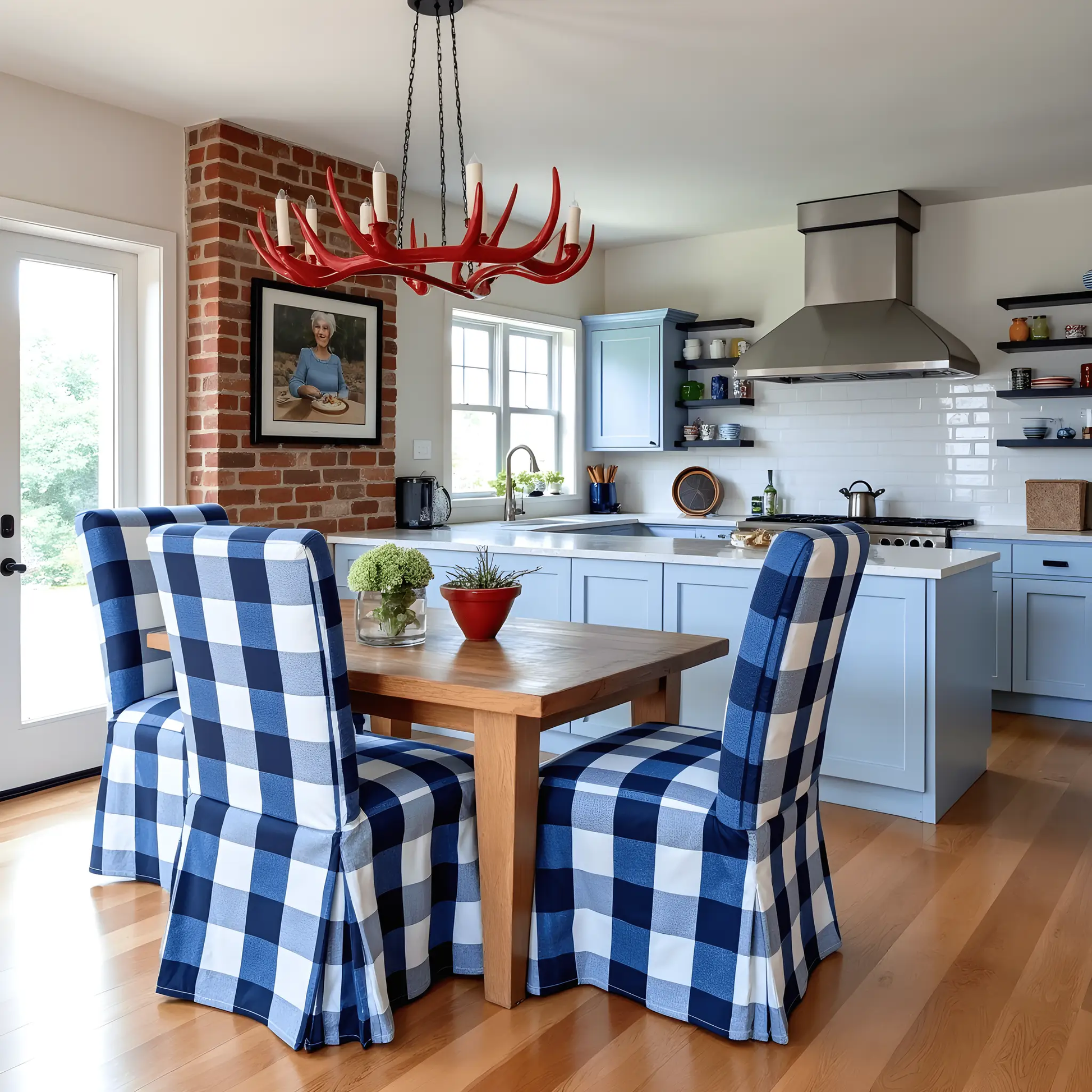 Navy Buffalo Check Plaid Floor-Length Slipcovers for IKEA Henriksdal USA (Set of 2) from PriceLows™