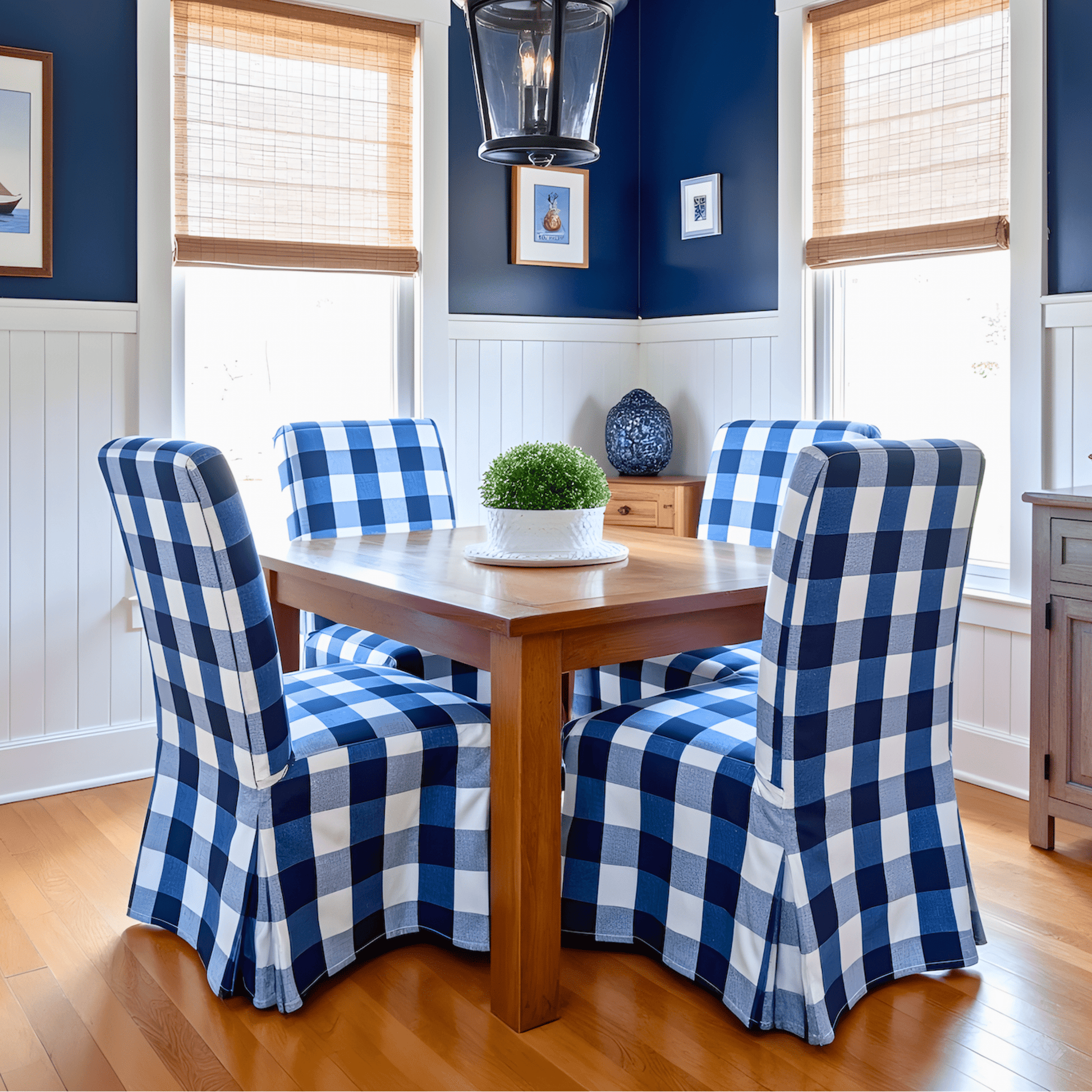 Navy Buffalo Check Plaid Floor-Length Slipcovers for IKEA Henriksdal USA (Set of 2) from PriceLows™
