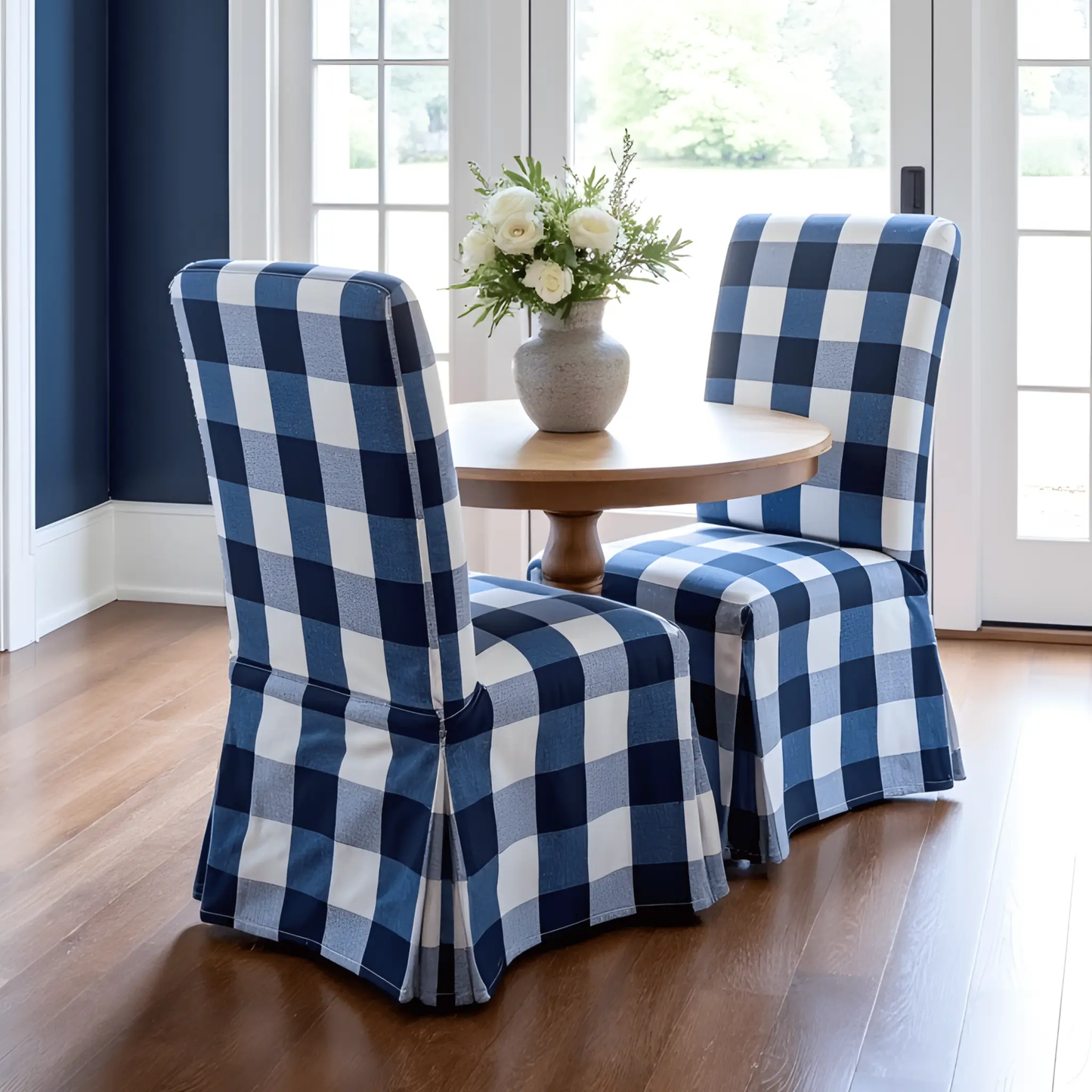 Navy Buffalo Check Plaid Floor-Length Slipcovers for IKEA Henriksdal USA (Set of 2) from PriceLows™