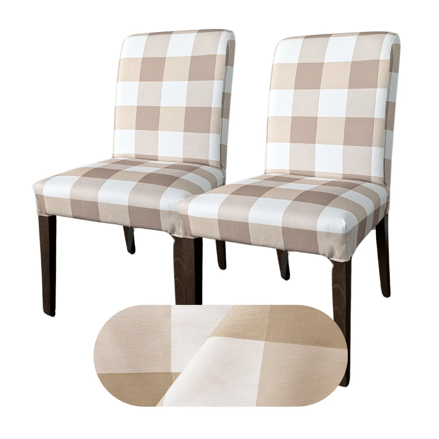 Buffalo Check Beige Dining Chair Slipcovers Set of 2 – Compatible with Ikea Henriksdal EU/AU + Pre-2009 USA Canada Size from PriceLows™
