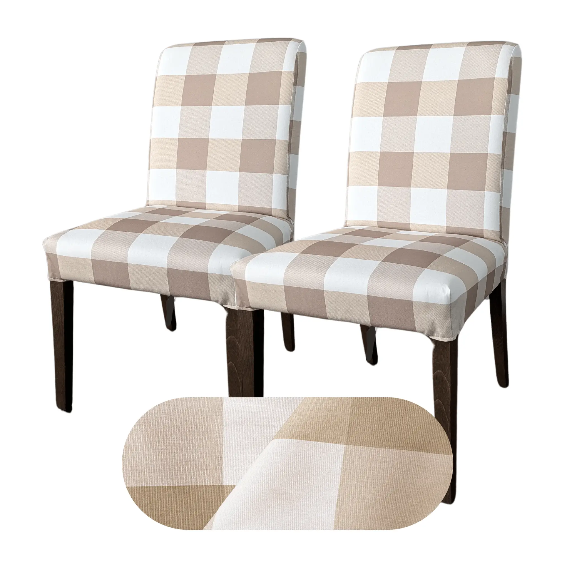Buffalo Check Beige Dining Chair Slipcovers Set of 2 – Compatible with Ikea Henriksdal EU/AU + Pre-2009 USA Canada Size from PriceLows™