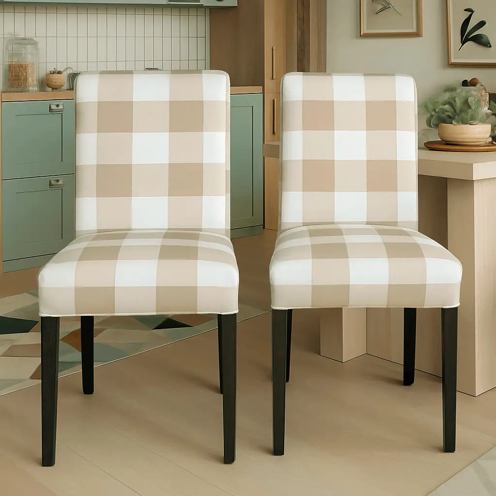 Buffalo Check Beige Dining Chair Slipcovers Set of 2 – Compatible with Ikea Henriksdal EU/AU + Pre-2009 USA Canada Size from PriceLows™