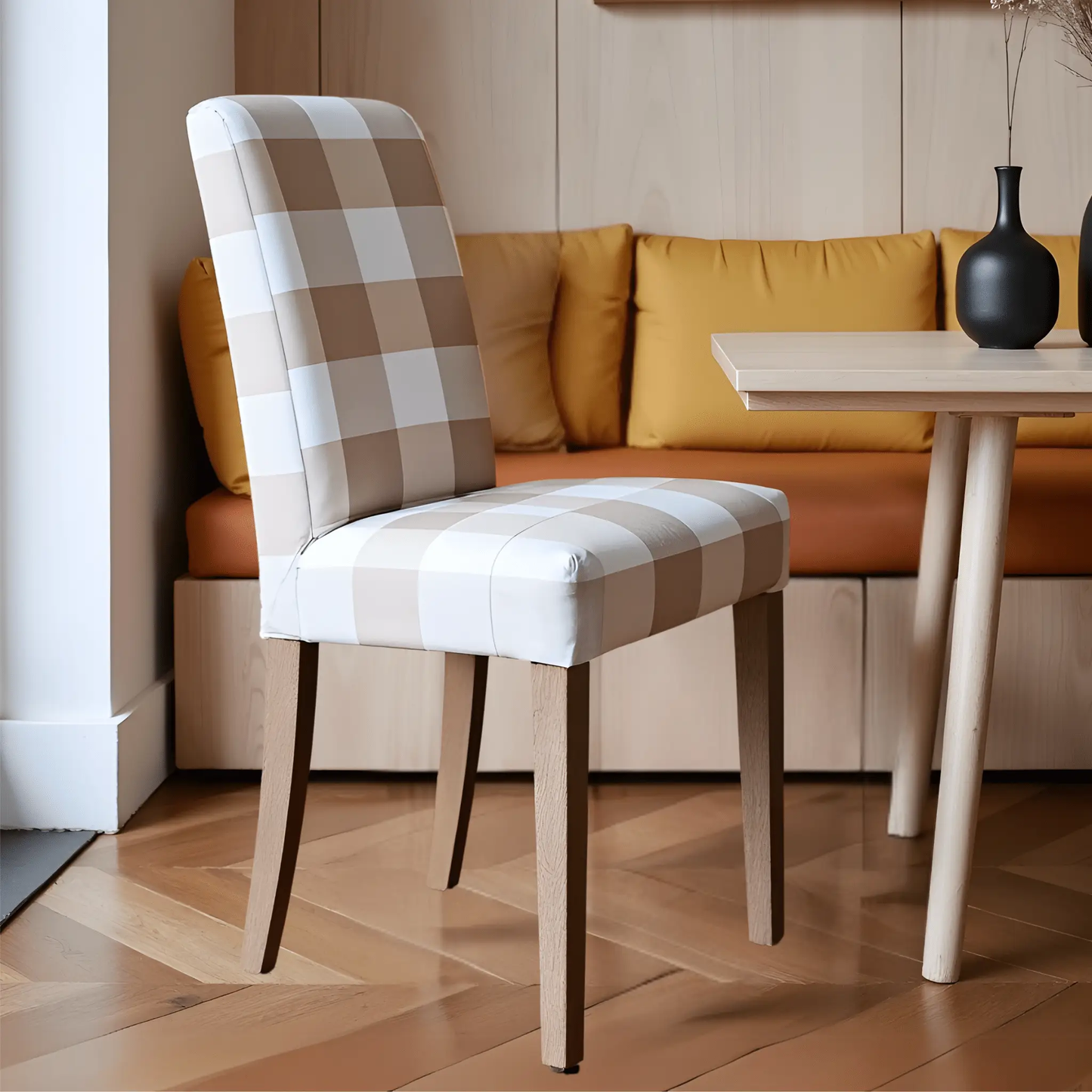 Buffalo Check Beige Dining Chair Slipcovers Set of 2 – Compatible with Ikea Henriksdal EU/AU + Pre-2009 USA Canada Size from PriceLows™