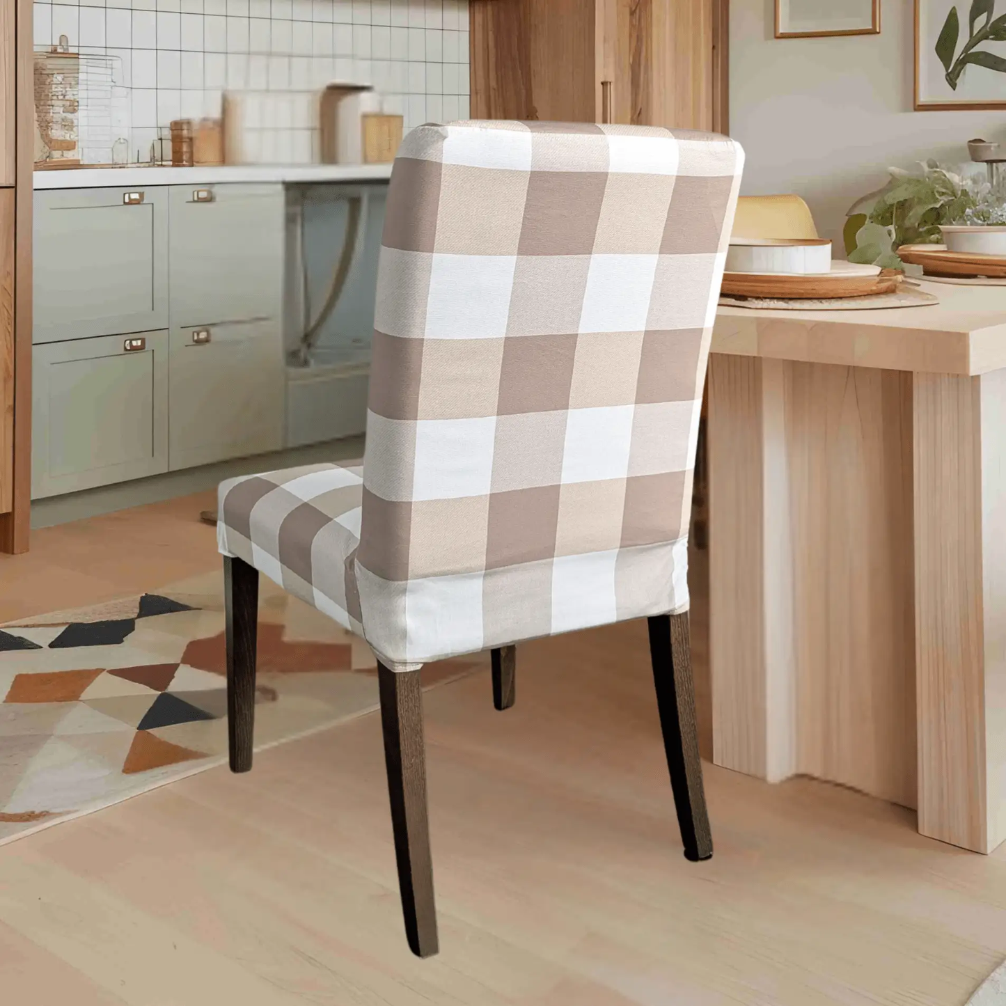 Buffalo Check Beige Dining Chair Slipcovers Set of 2 – Compatible with Ikea Henriksdal EU/AU + Pre-2009 USA Canada Size from PriceLows™