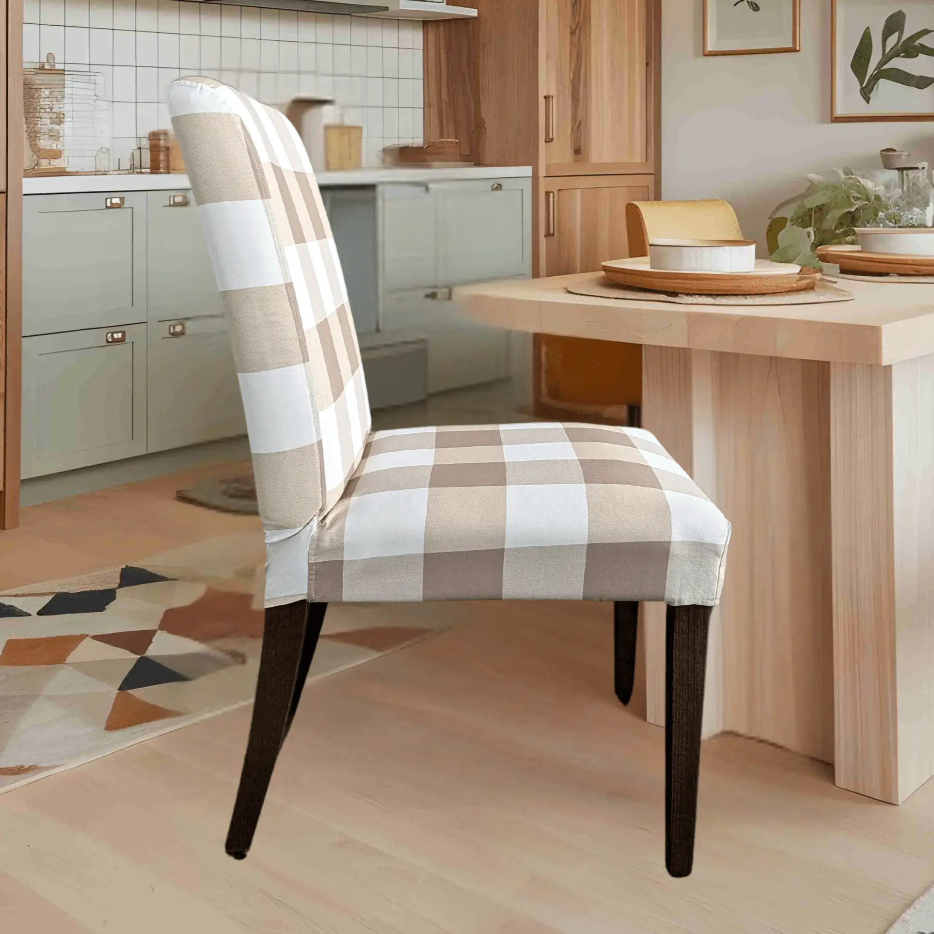 Buffalo Check Beige Dining Chair Slipcovers Set of 2 – Compatible with Ikea Henriksdal EU/AU + Pre-2009 USA Canada Size from PriceLows™