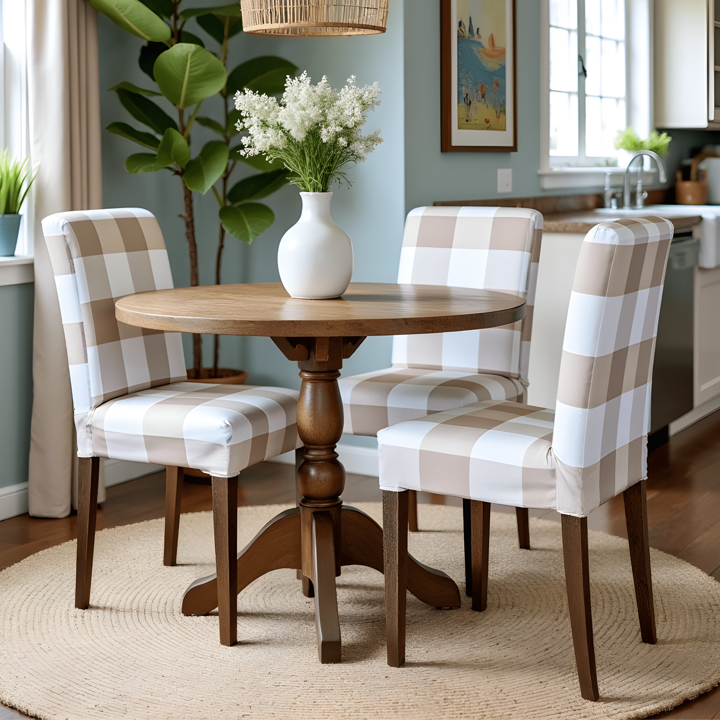 Buffalo Check Beige Dining Chair Slipcovers – Set of 2 – Compatible with IKEA Henriksdal (USA/CA Size) from PriceLows™