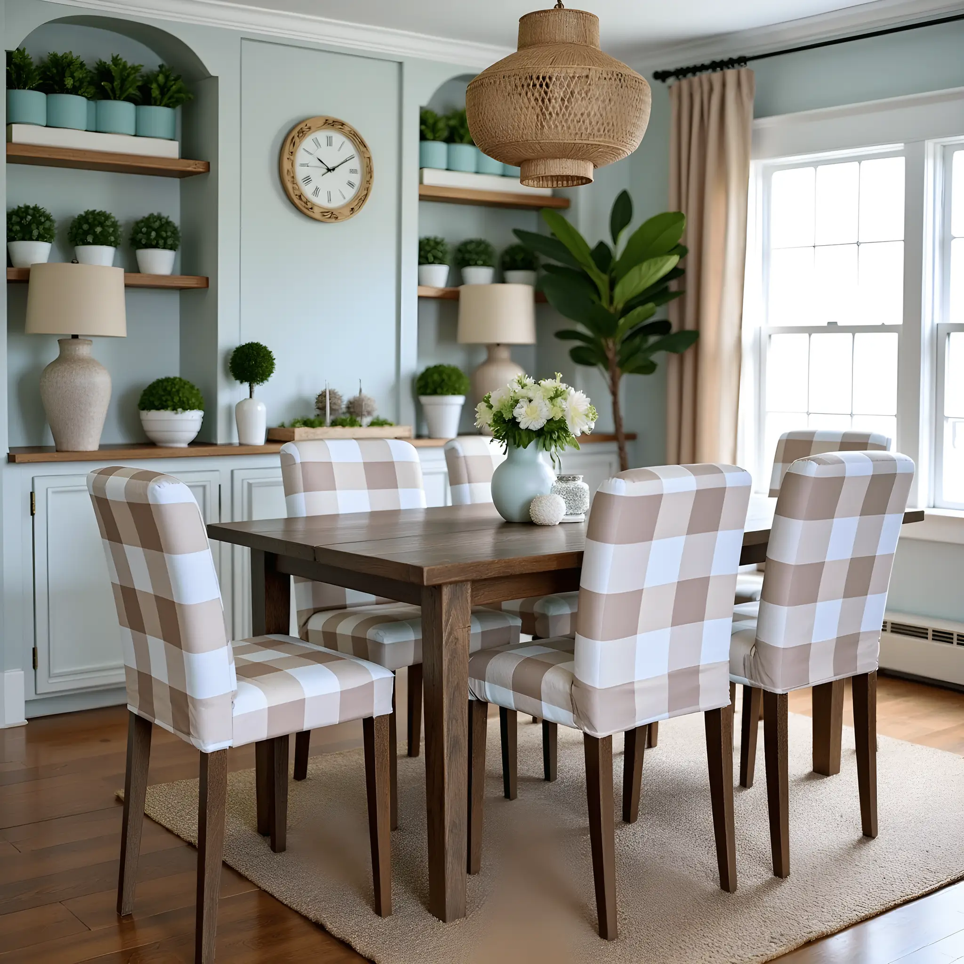 Buffalo Check Beige Dining Chair Slipcovers – Set of 2 – Compatible with IKEA Henriksdal (USA/CA Size) from PriceLows™