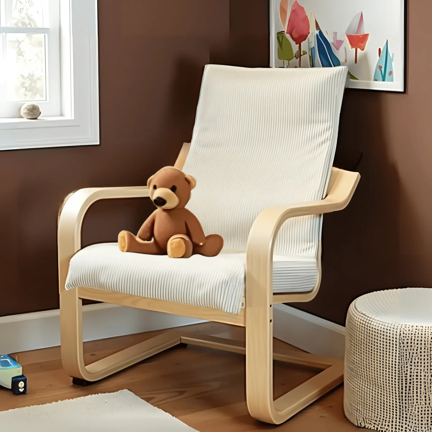 Beige Pinstripe Cushion Cover, Compatible with IKEA Children's Poang from PriceLows™