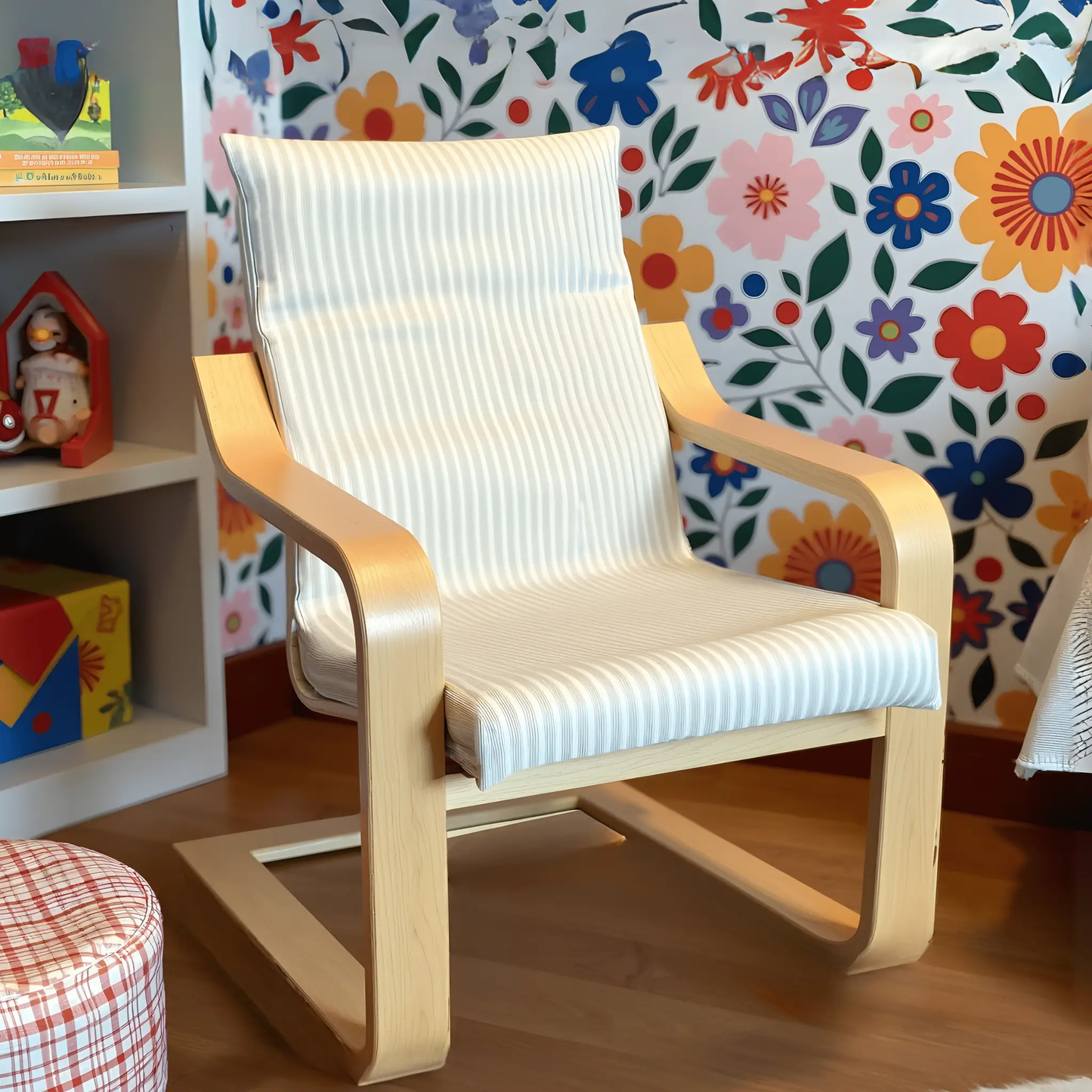 Beige Pinstripe Cushion Cover, Compatible with IKEA Children's Poang from PriceLows™