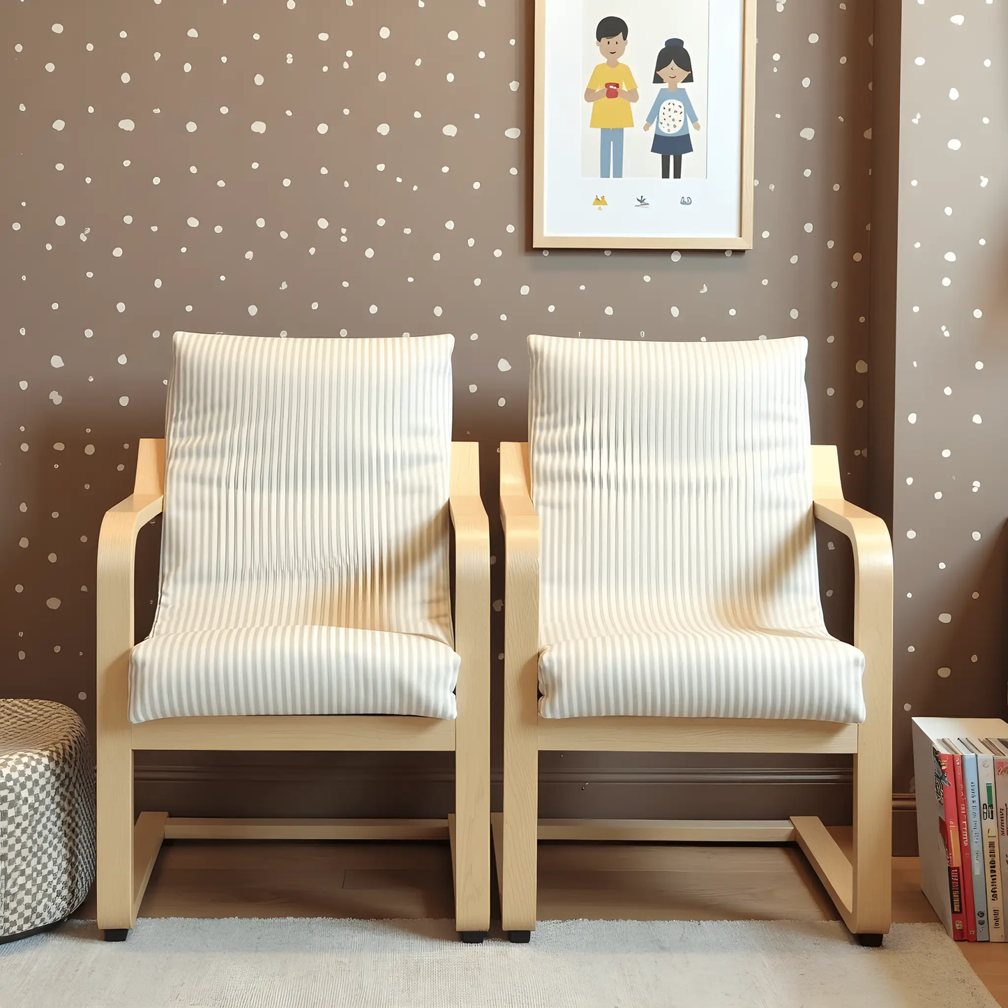 Beige Pinstripe Cushion Cover, Compatible with IKEA Children's Poang from PriceLows™