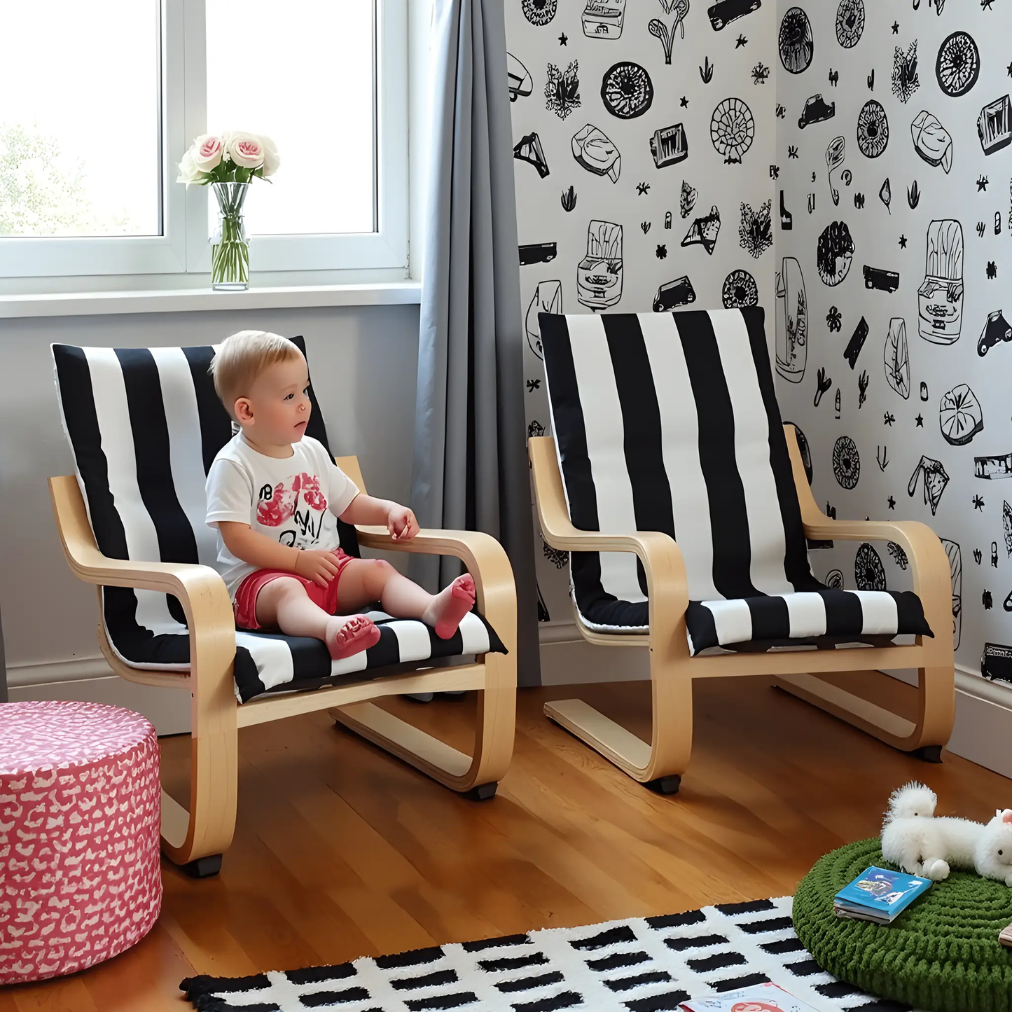 Black Stripe Slipcover for IKEA Children's Poang Chair from PriceLows™