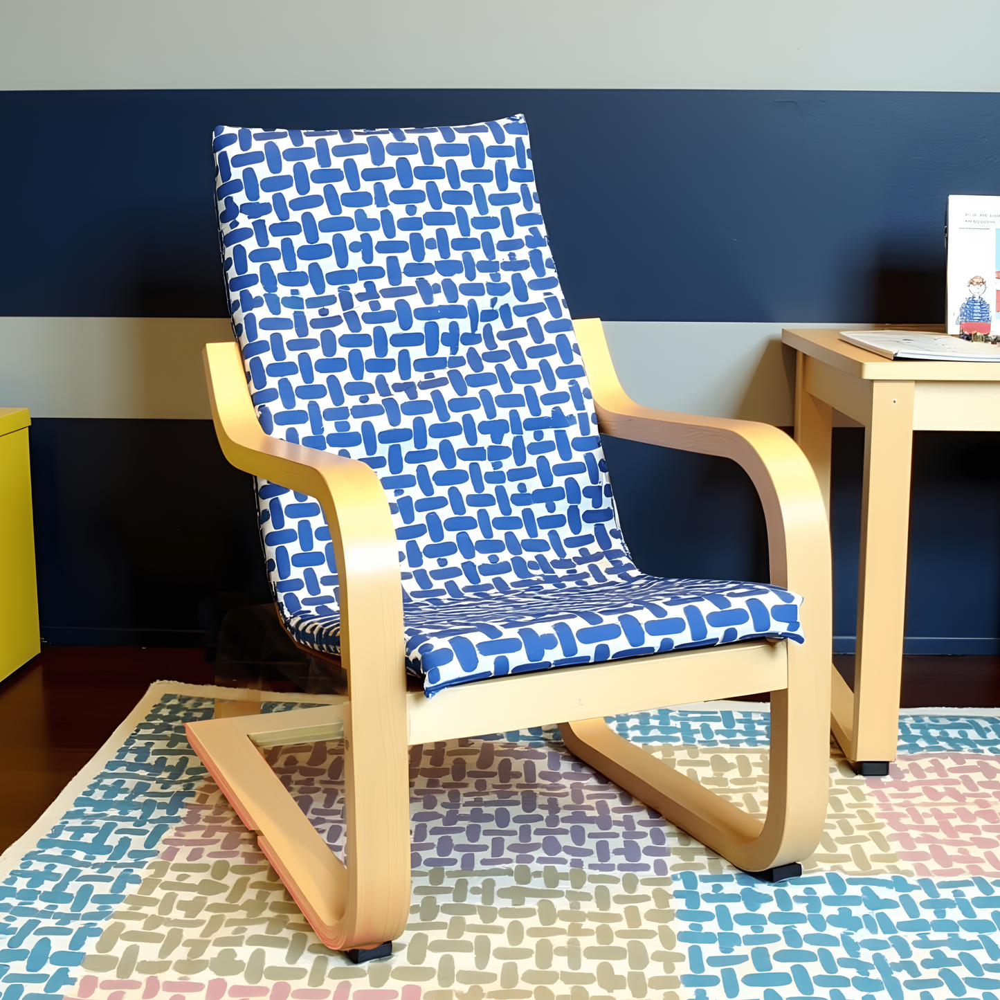 Blue Abstract Print Cushion Cover, Compatible with IKEA Children's Poang from PriceLows™